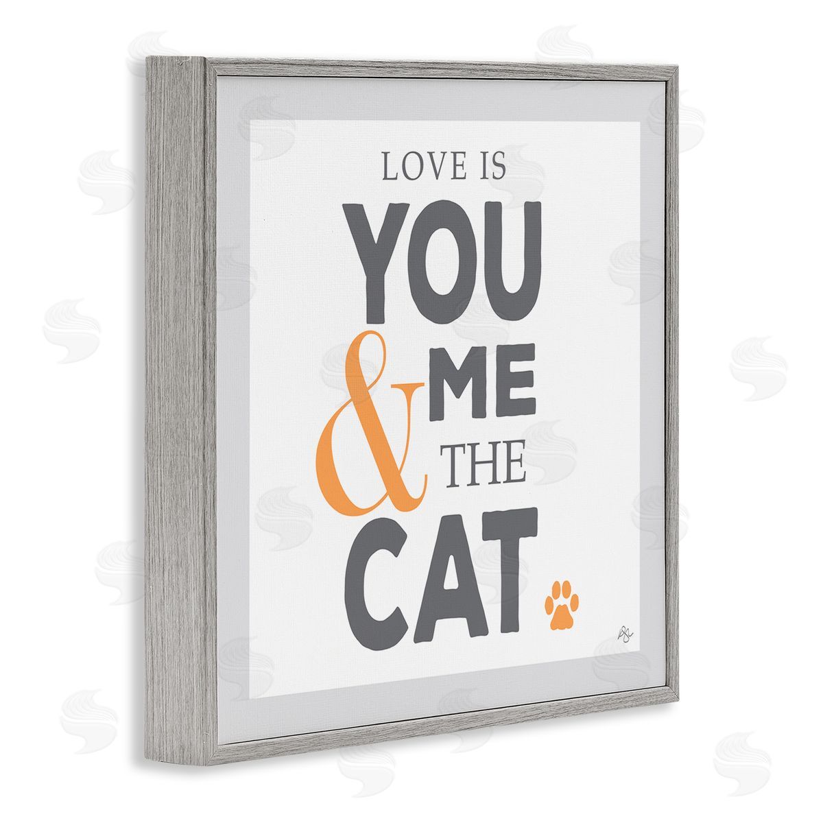 K. Kaufman Love Is You Me & The Cat Phrase Gray Framed Glicee Wall Art Print
