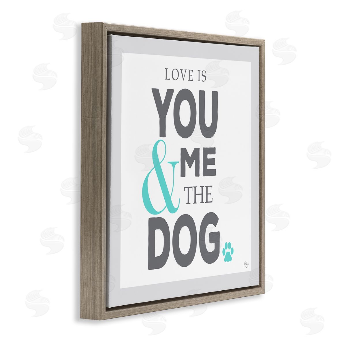 K. Kaufman Love Is You Me & The Dog Phrase Brown Floating Frame Canvas Wall Art Print