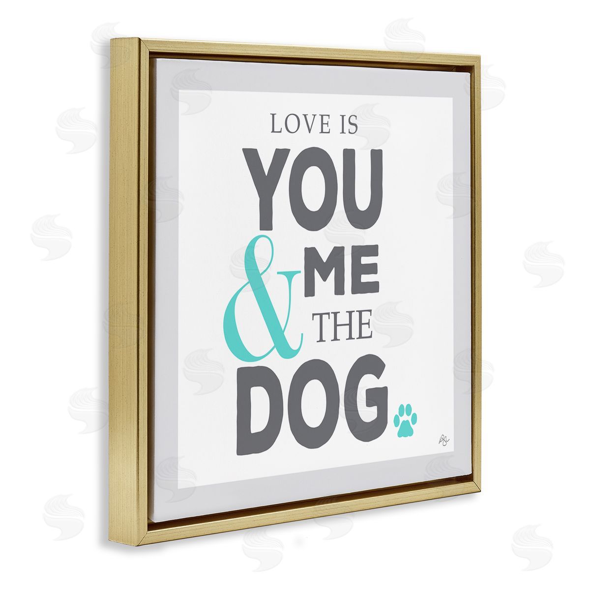 K. Kaufman Love Is You Me & The Dog Phrase Gold Floating Frame Canvas Wall Art Print