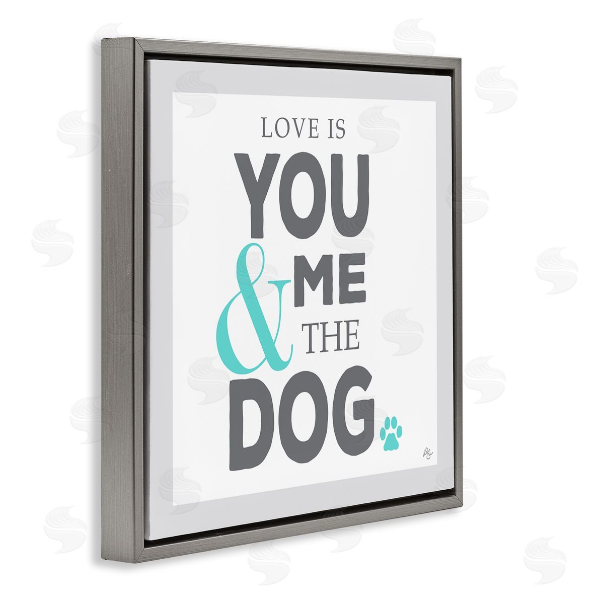 K. Kaufman Love Is You Me & The Dog Phrase Gray Floating Frame Canvas Wall Art Print