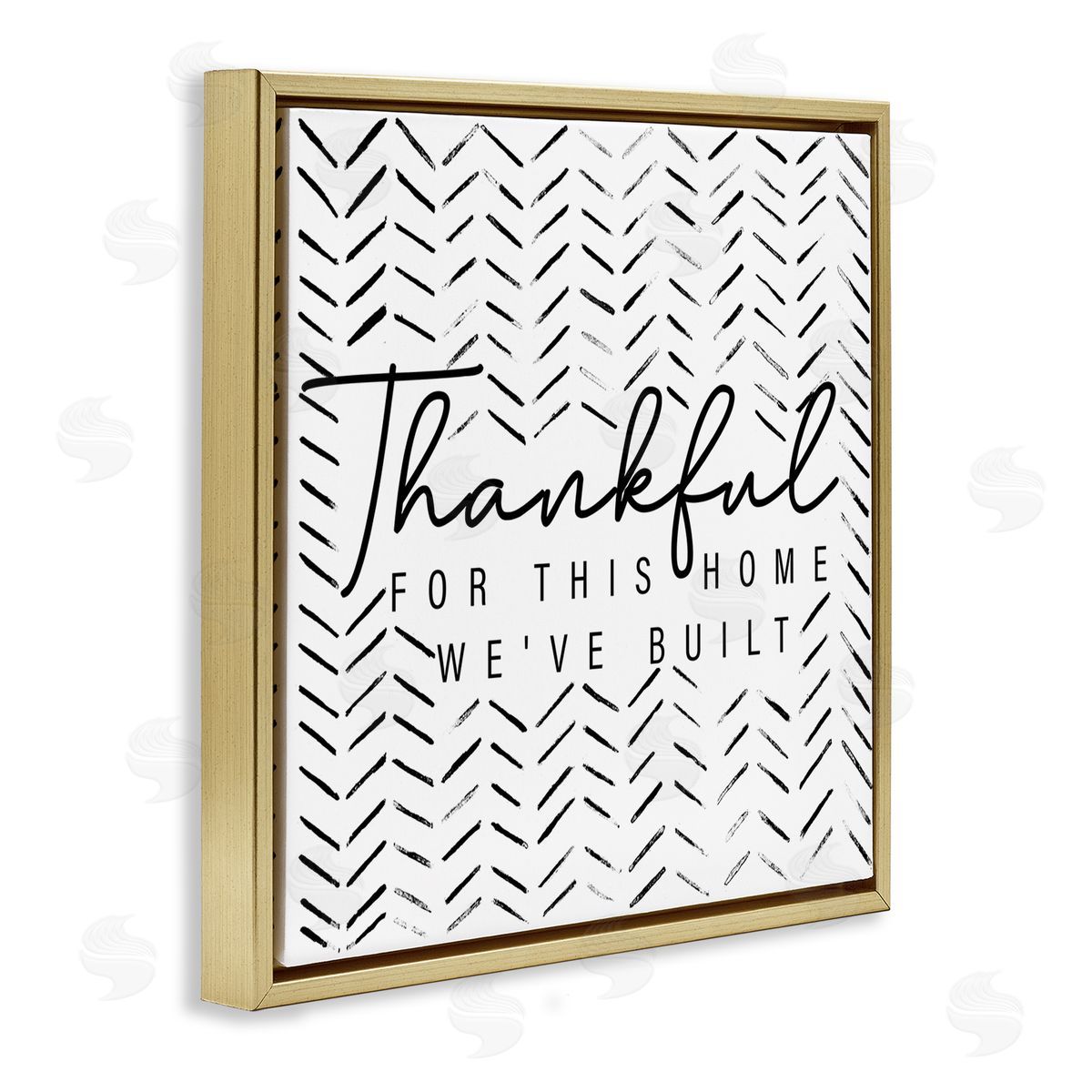 Janice Gaynor Thankful Home We've Built Phrase Gold Floating Frame Canvas Wall Art Print