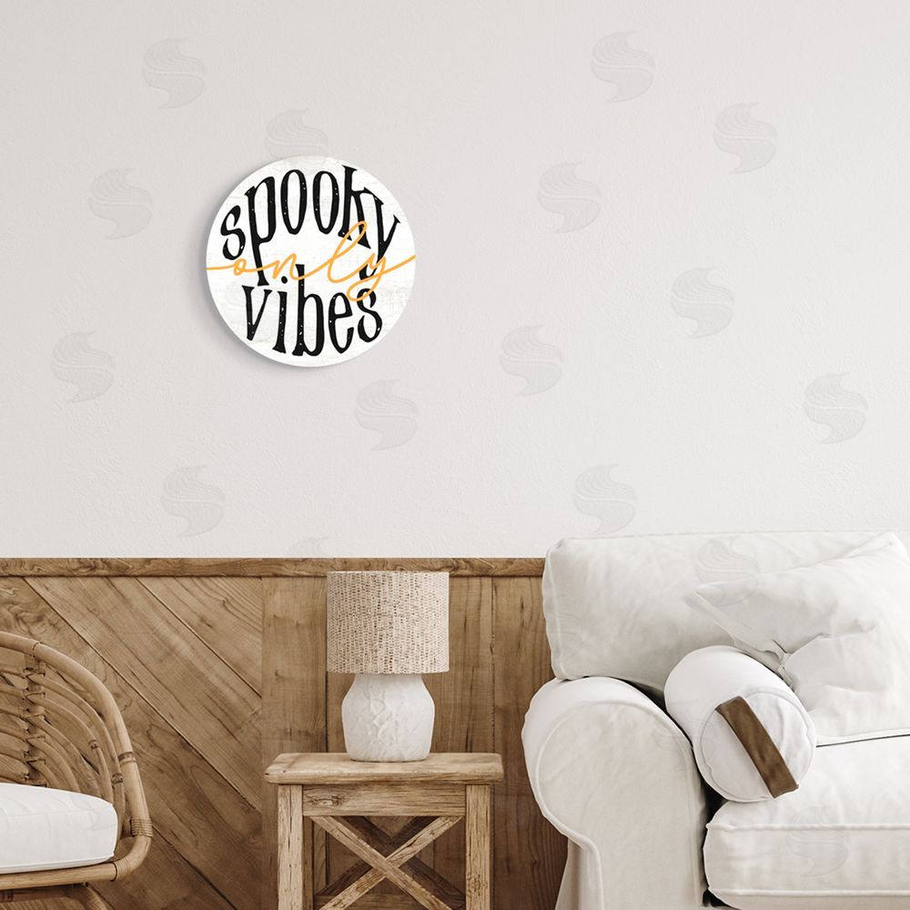 Stupell Studio Spooky Vibes Only Phrase Round Wall Plaque Art Print in Room