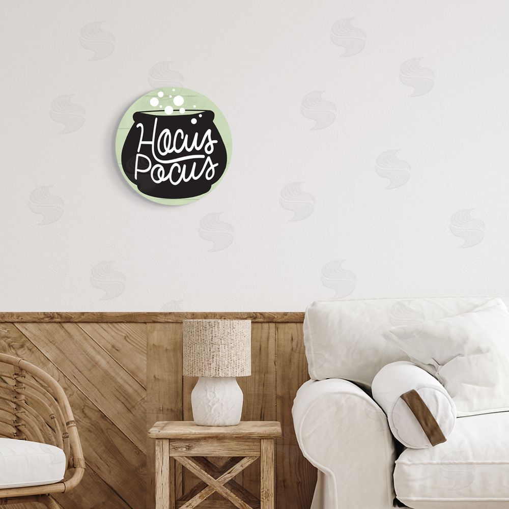Stupell Studio Hocus Pocus Bubbling Cauldron Round Wall Plaque Art Print in Room