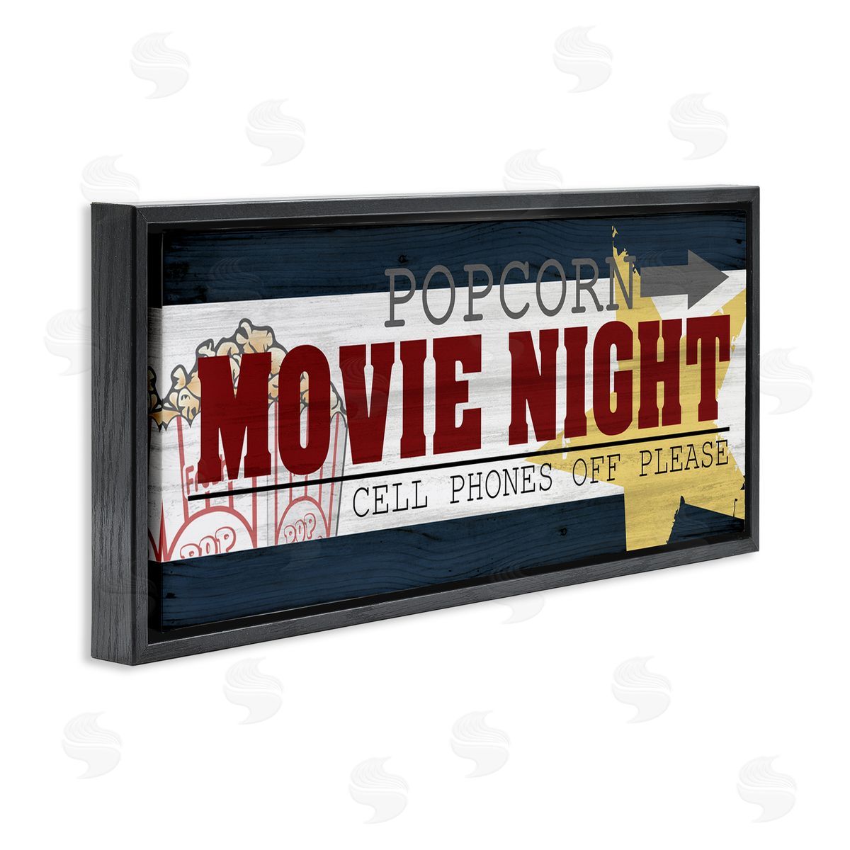 Movie Night Vintage Sign Black Floating Frame Canvas Wall Art, Home Decor by Kim Allen