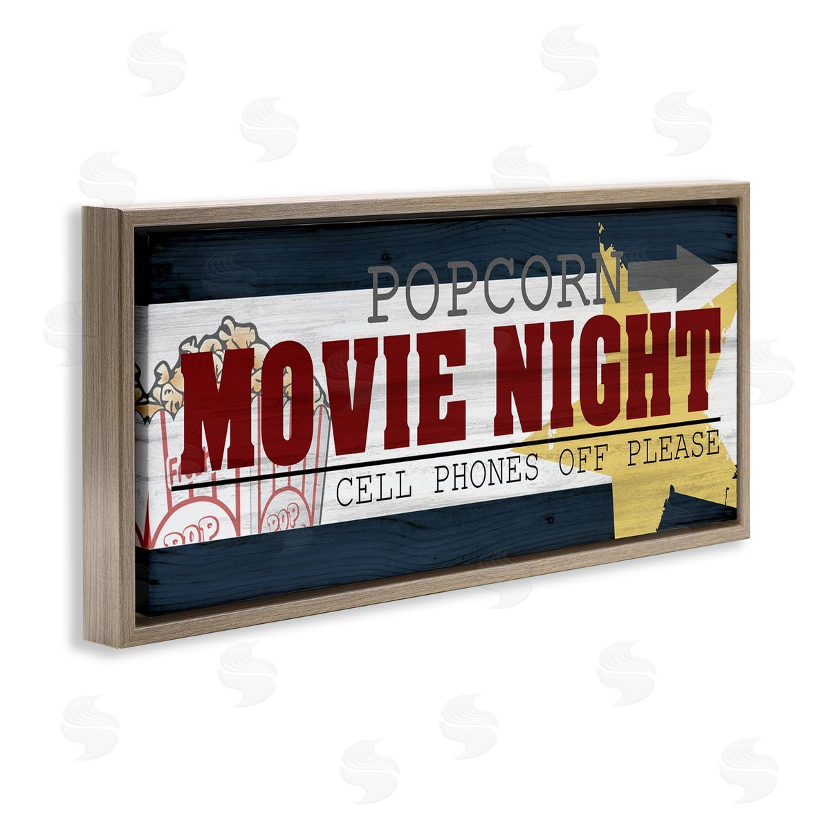 Movie Night Vintage Sign Brown Floating Frame Canvas Wall Art, Home Decor by Kim Allen