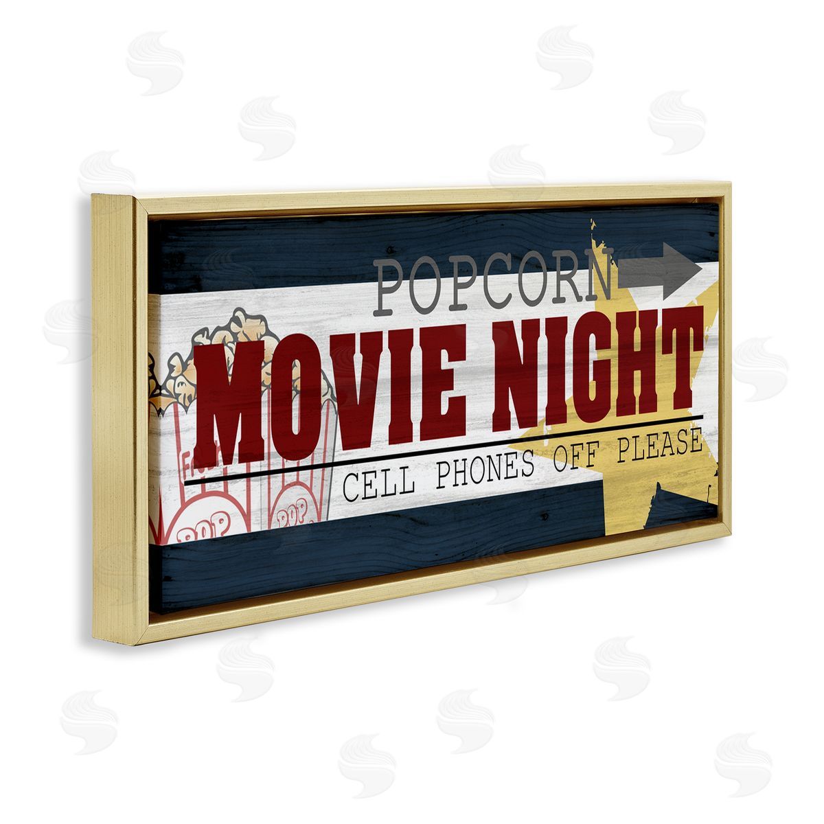 Movie Night Vintage Sign Gold Floating Frame Canvas Wall Art, Home Decor by Kim Allen