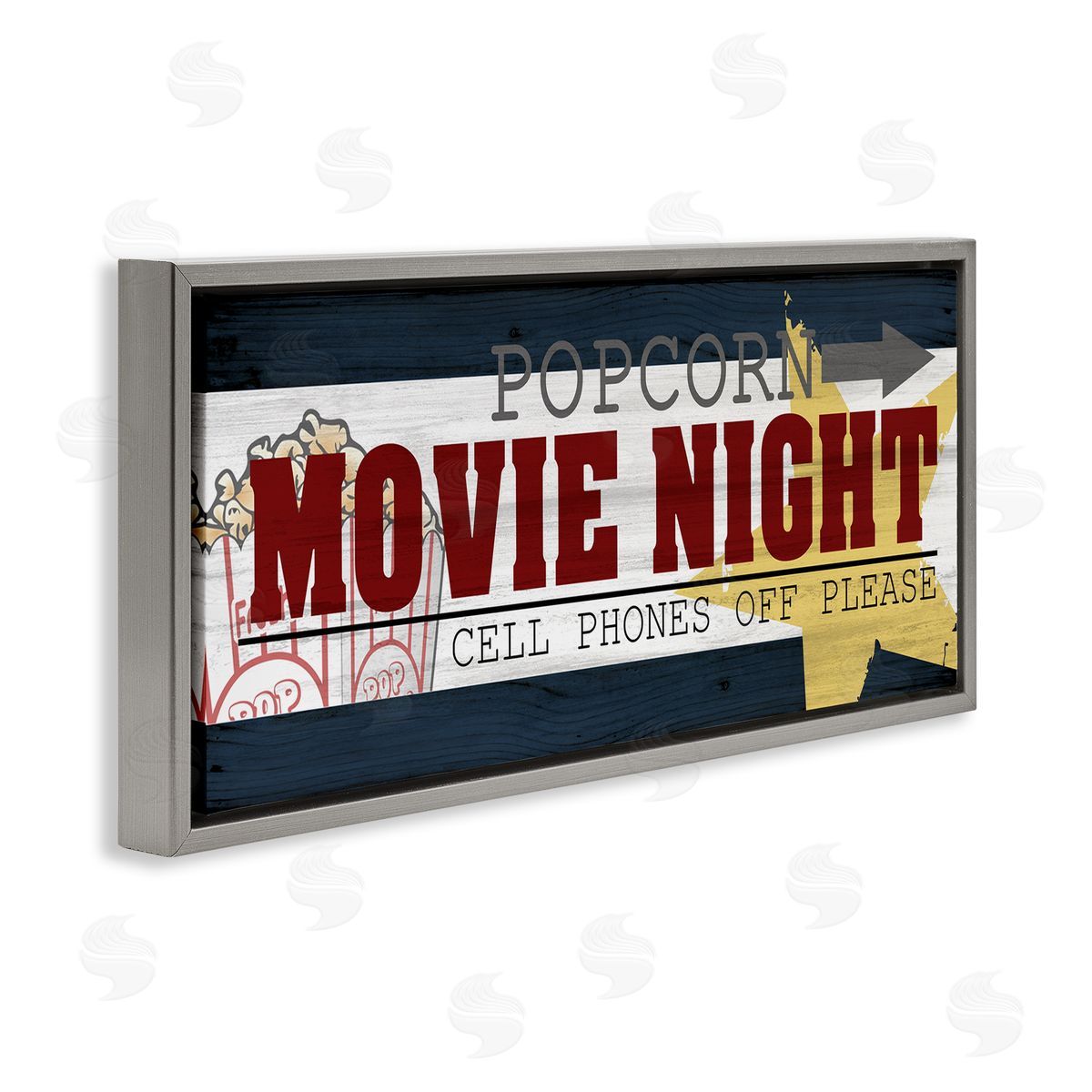 Movie Night Vintage Sign Grey Floating Frame Canvas Wall Art, Home Decor by Kim Allen