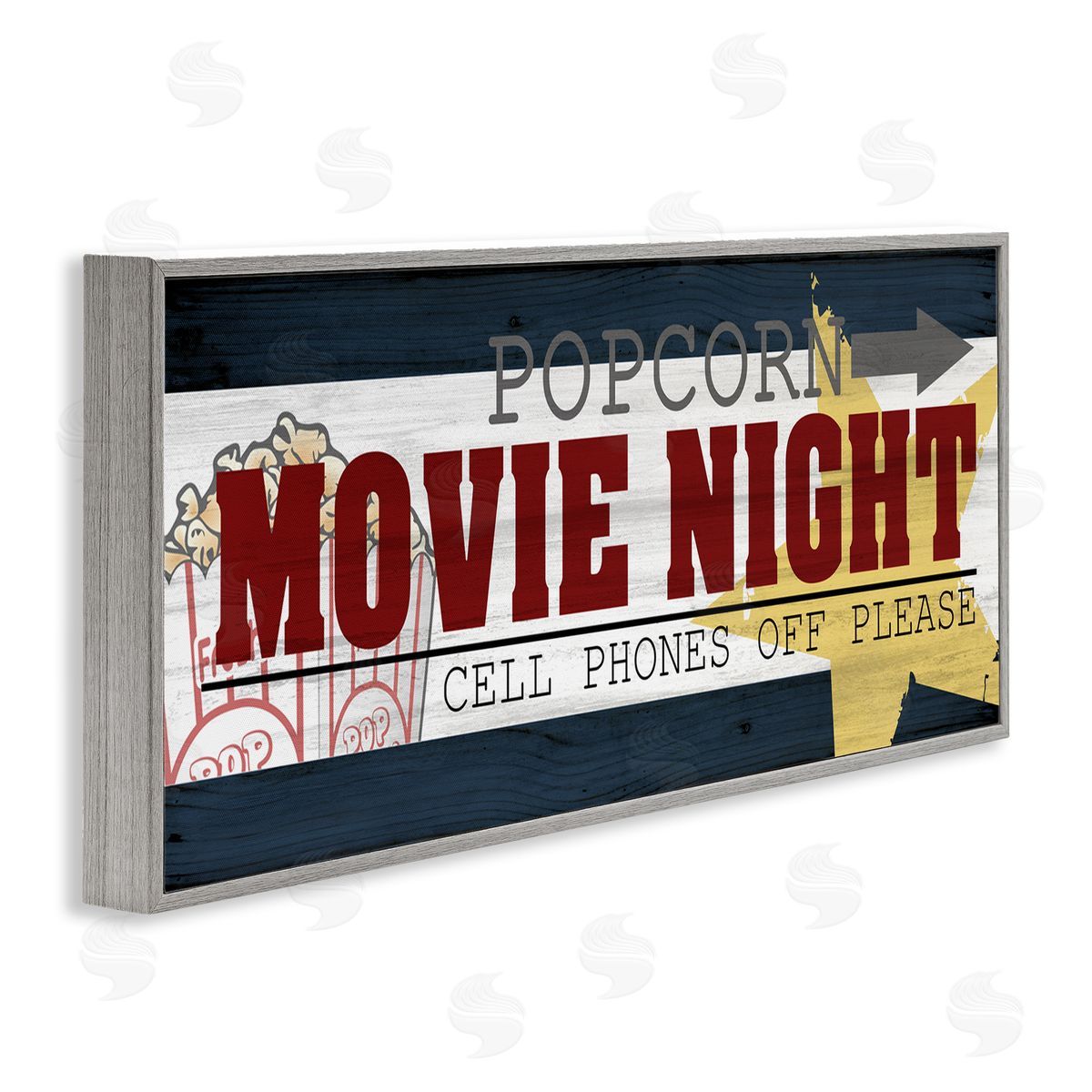 Movie Night Vintage Sign Grey Frame Print Wall Art, Home Decor by Kim Allen
