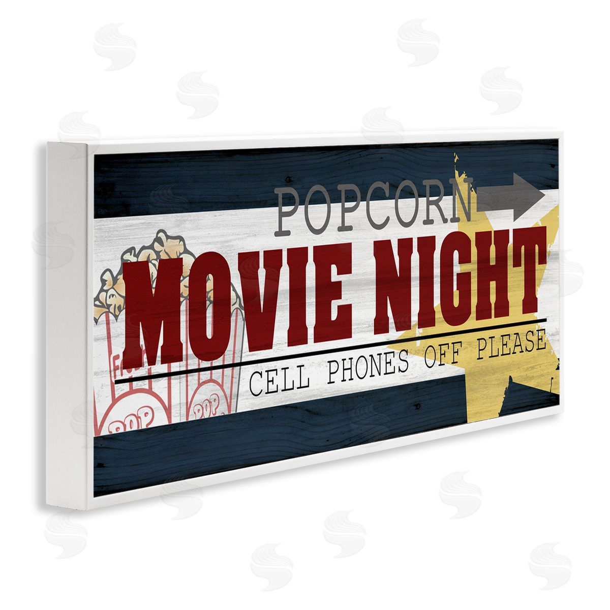 Movie Night Vintage Sign White Frame Print Wall Art, Home Decor by Kim Allen