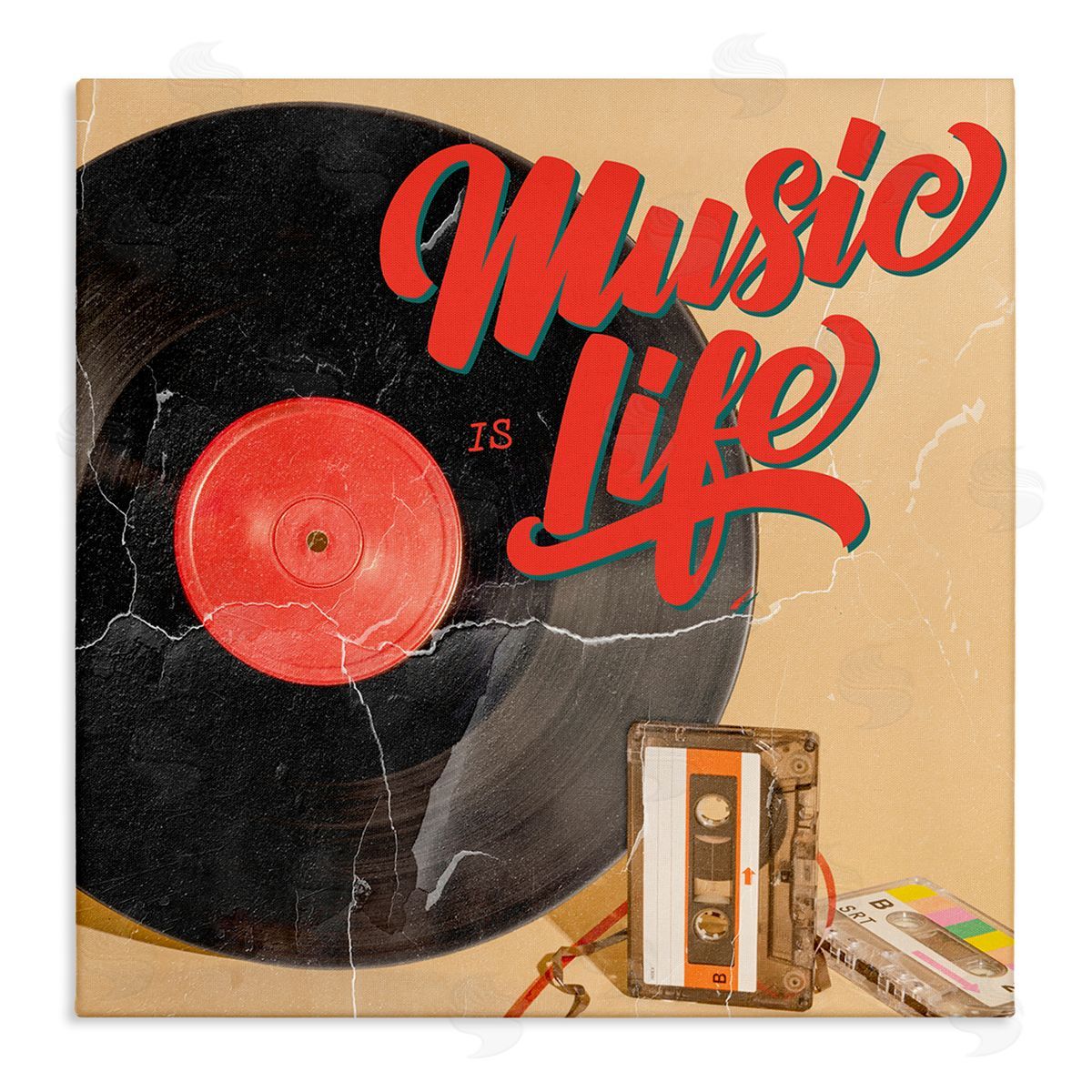 Kim Allen Music Is Life Vintage Cassette Stretched Canvas Wall Art Print
