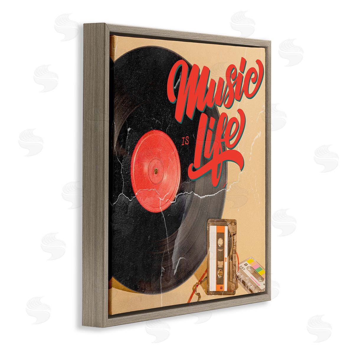 Kim Allen Music Is Life Vintage Cassette Brown Floating Frame Canvas Wall Art Print