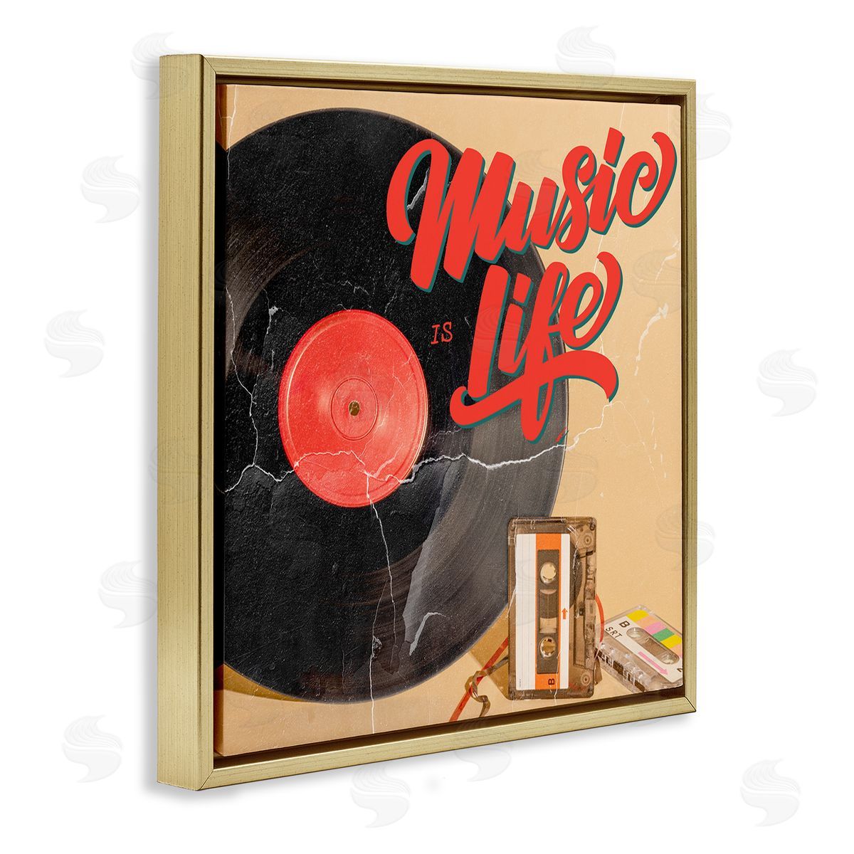 Kim Allen Music Is Life Vintage Cassette Gold Floating Frame Canvas Wall Art Print