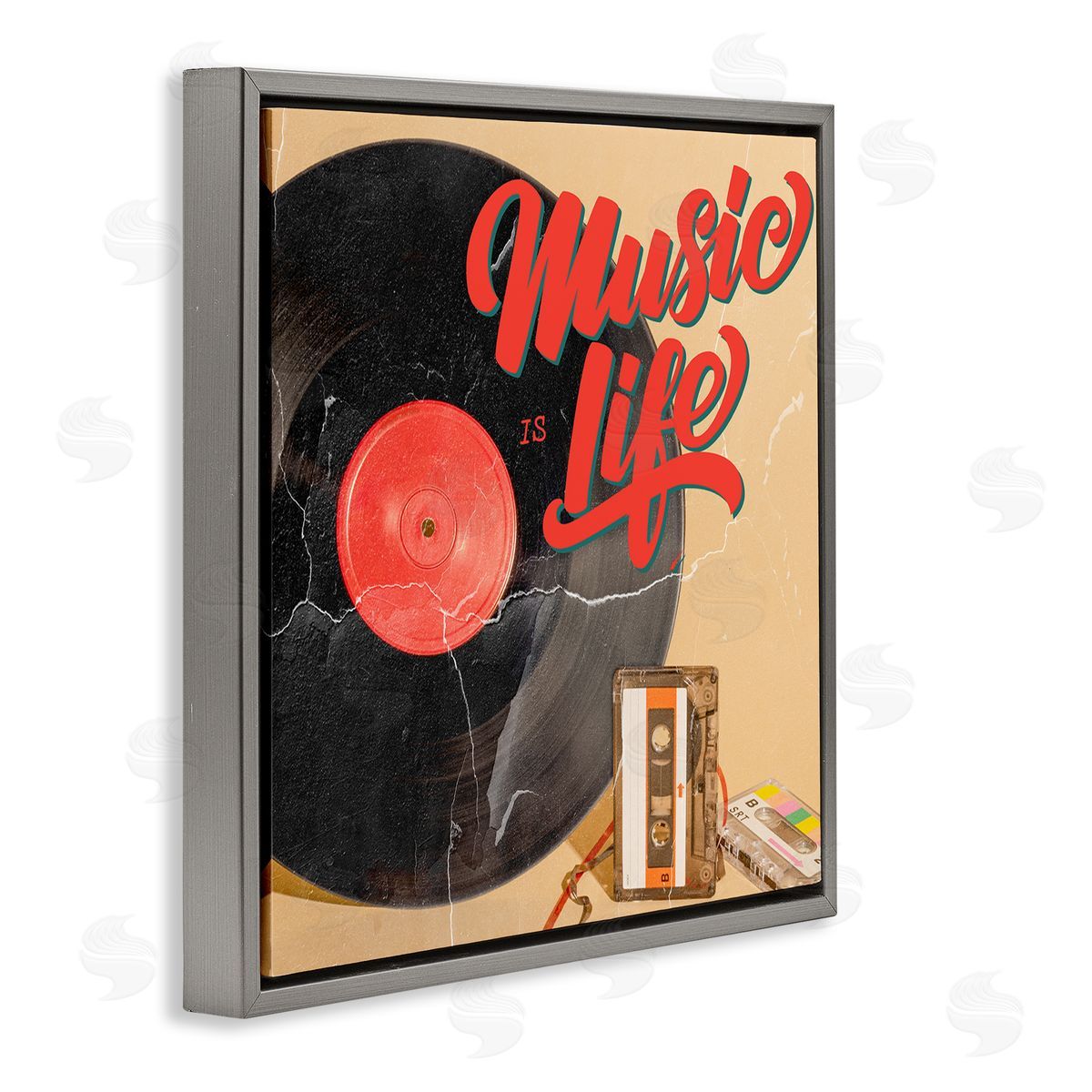 Kim Allen Music Is Life Vintage Cassette Gray Floating Frame Canvas Wall Art Print