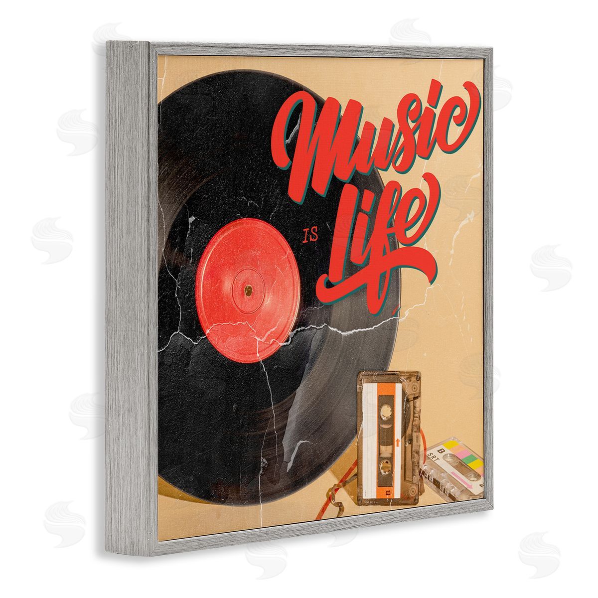 Kim Allen Music Is Life Vintage Cassette Gray Framed Glicee Wall Art Print