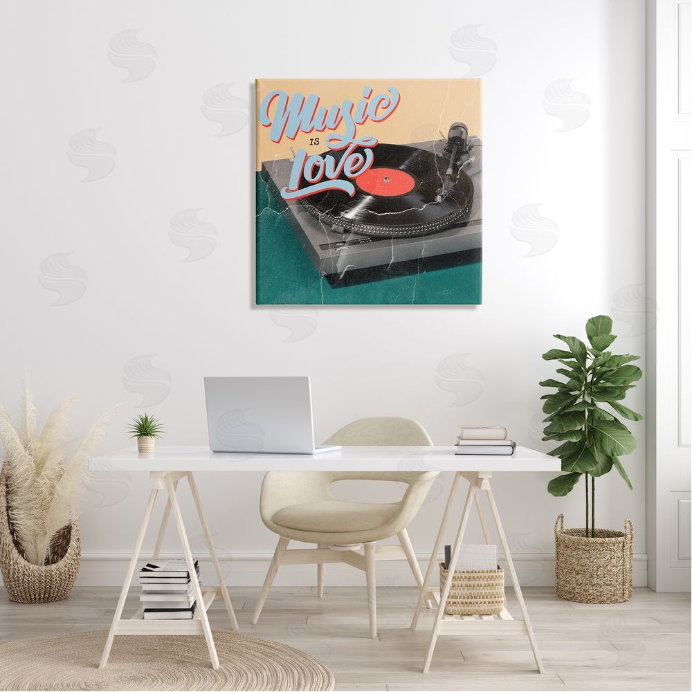 Kim Allen Vintage Music Is Love Turntable Canvas Wall Art in Room