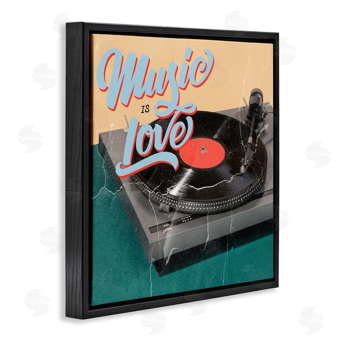 Kim Allen Vintage Music Is Love Turntable Black Floating Frame Canvas Wall Art Print