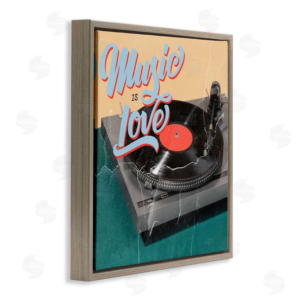 Kim Allen Vintage Music Is Love Turntable Brown Floating Frame Canvas Wall Art Print
