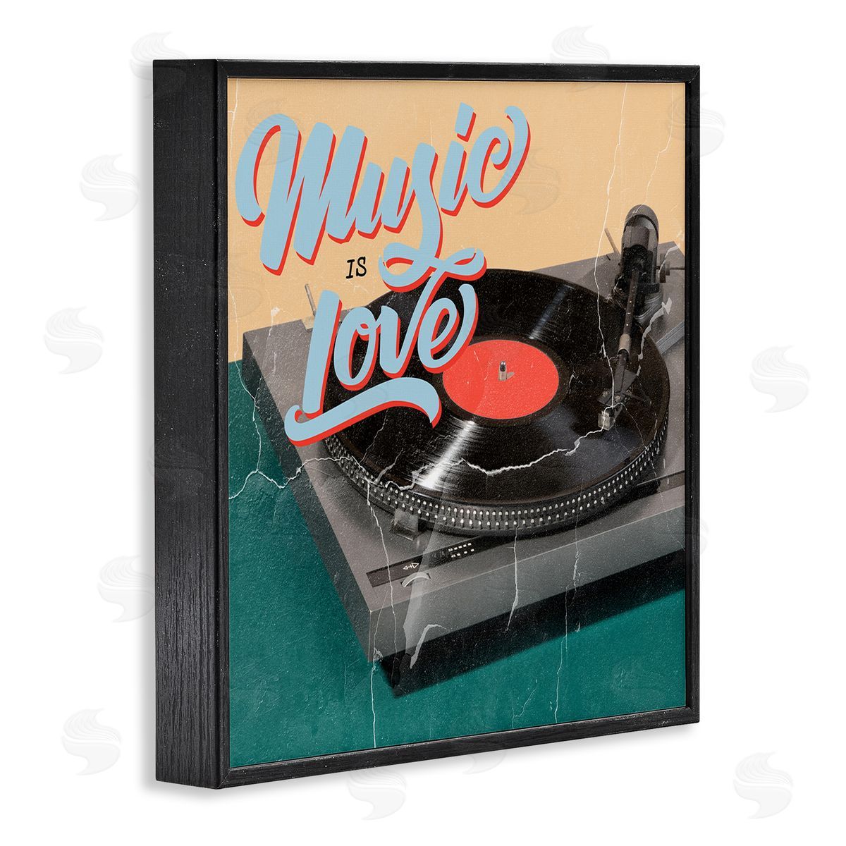 Kim Allen Vintage Music Is Love Turntable Black Framed Glicee Wall Art Print