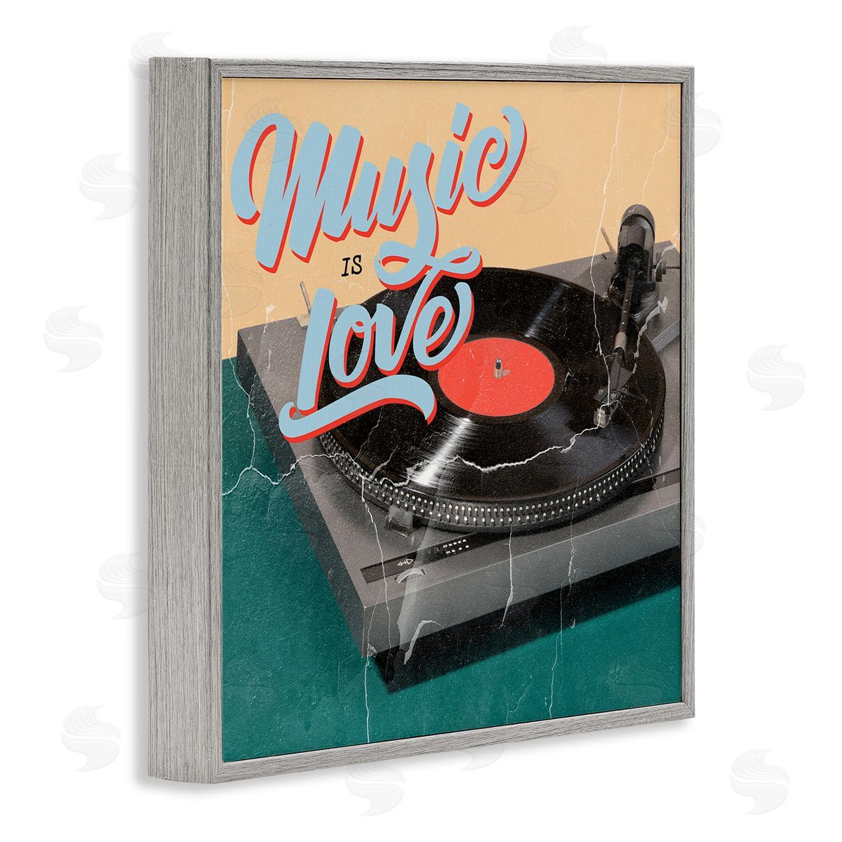 Kim Allen Vintage Music Is Love Turntable Gray Framed Glicee Wall Art Print