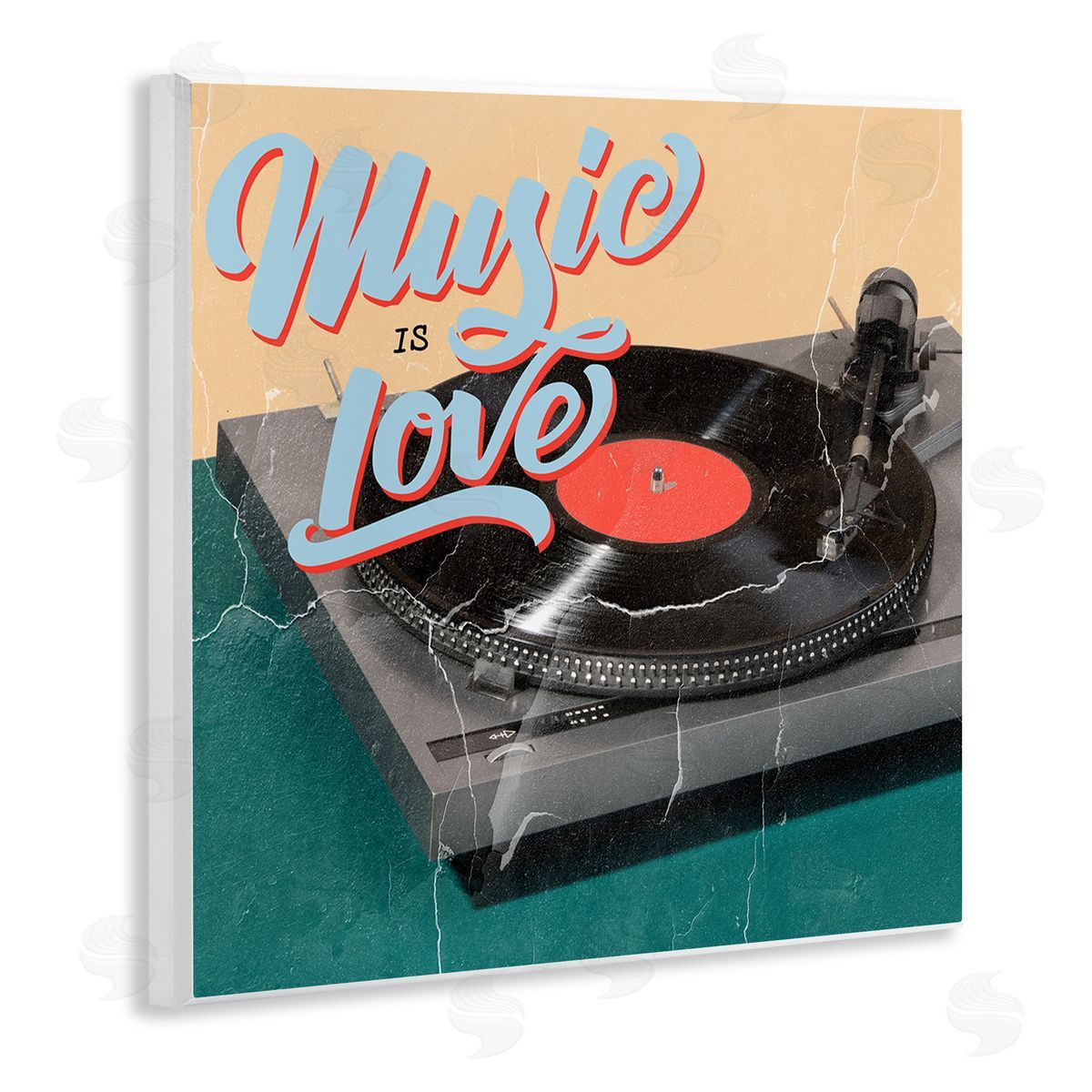 Kim Allen Vintage Music Is Love Turntable Wooden Wall Plaque Art Print