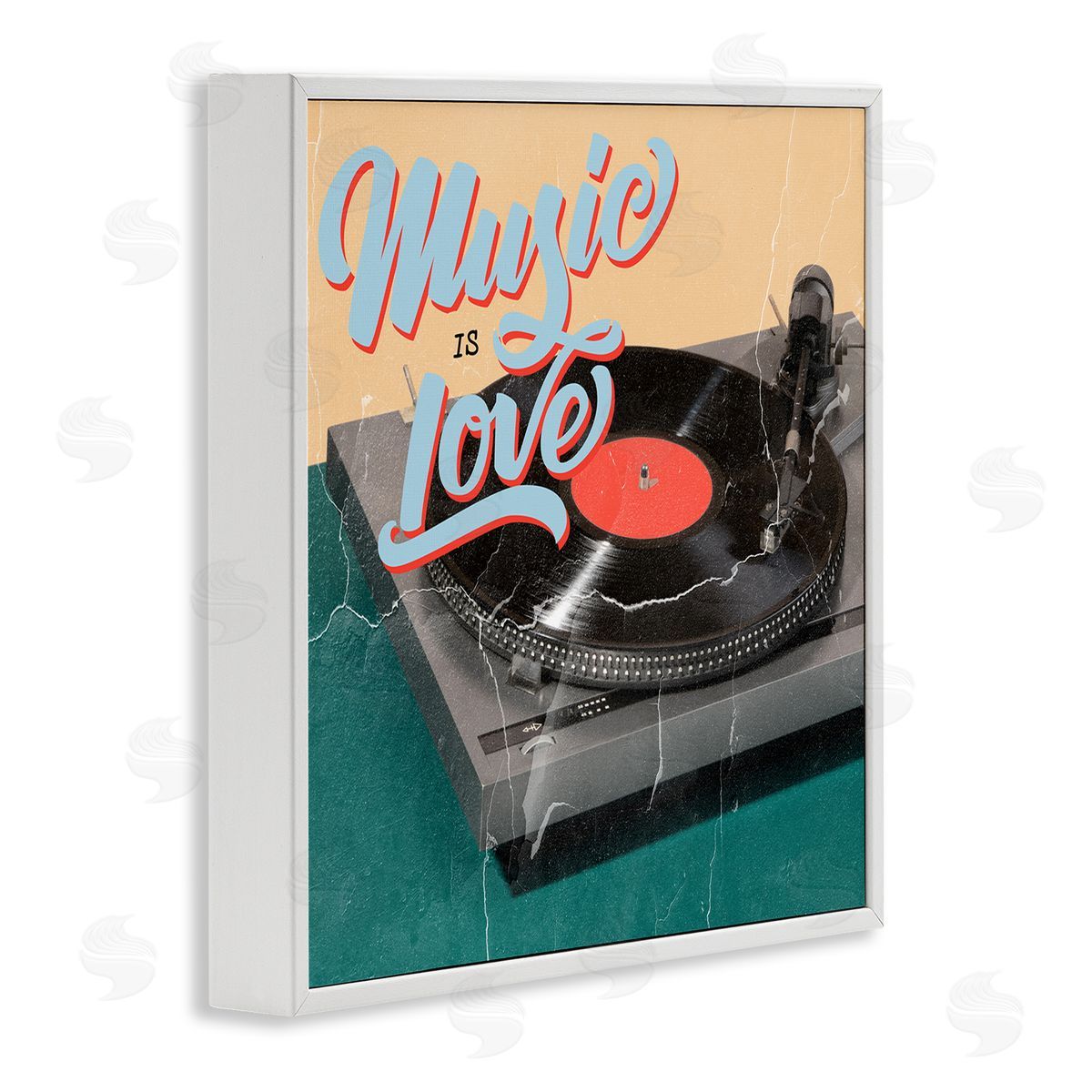 Kim Allen Vintage Music Is Love Turntable White Framed Glicee Wall Art Print