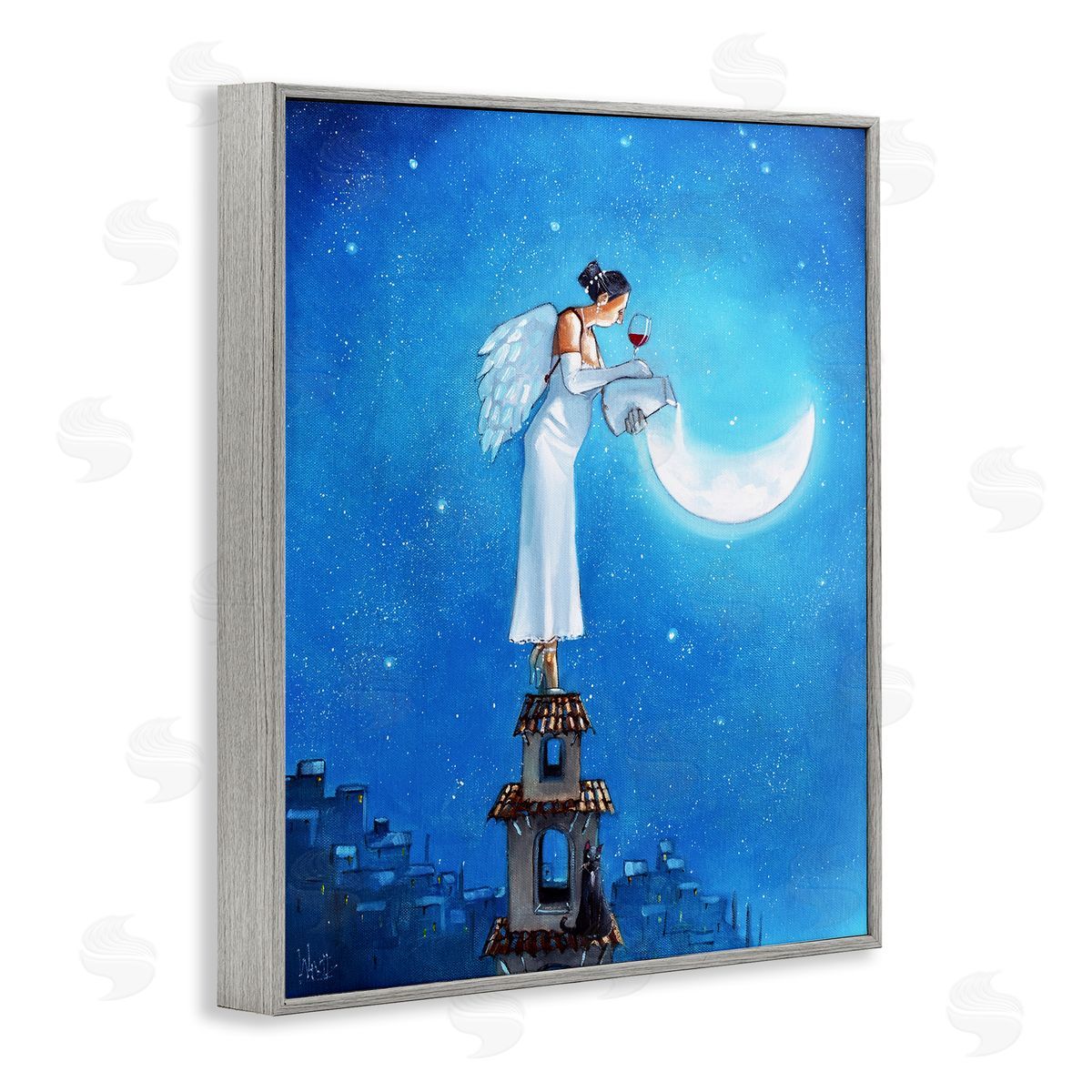 Ronald West Angel Pouring Moon Cityscape