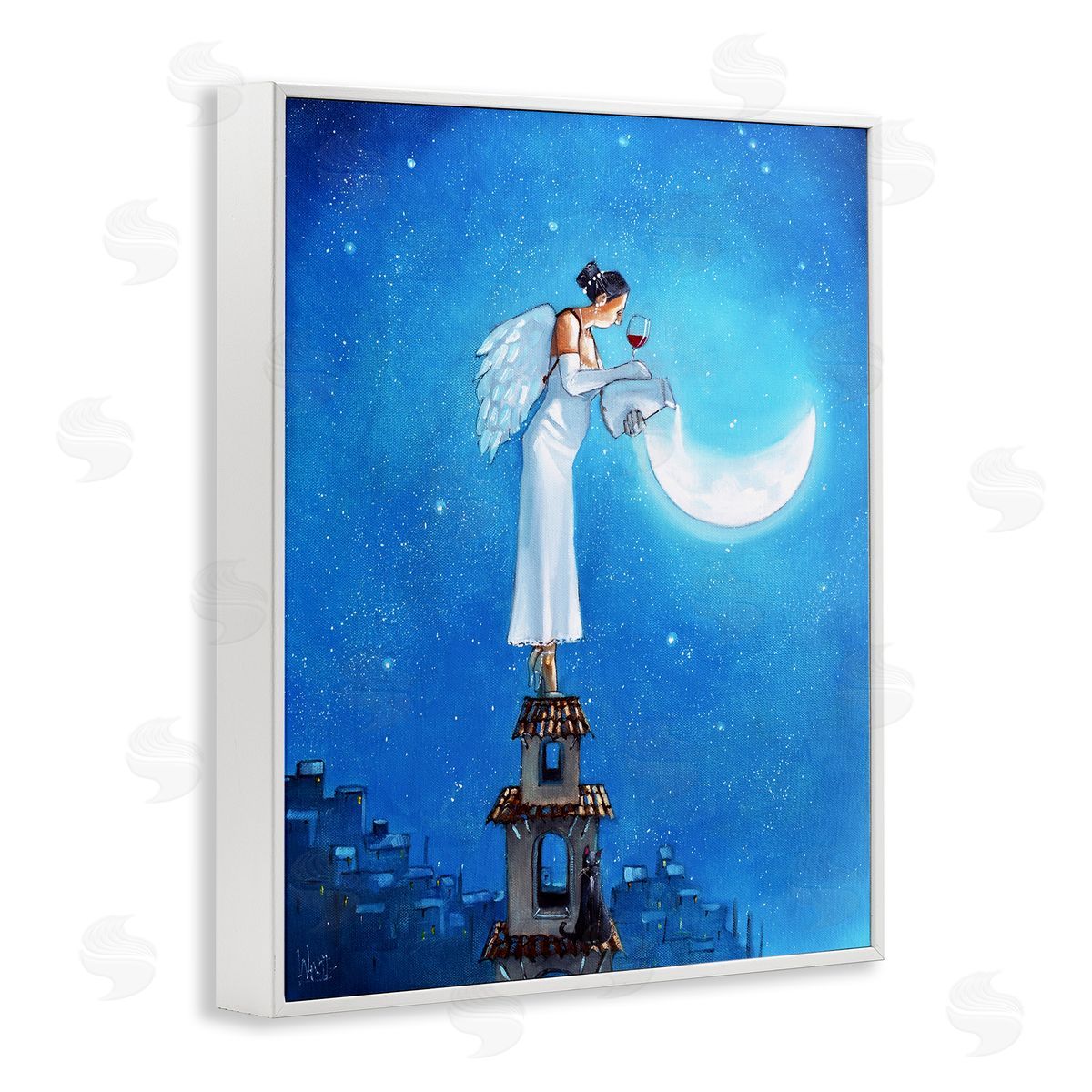 Ronald West Angel Pouring Moon Cityscape