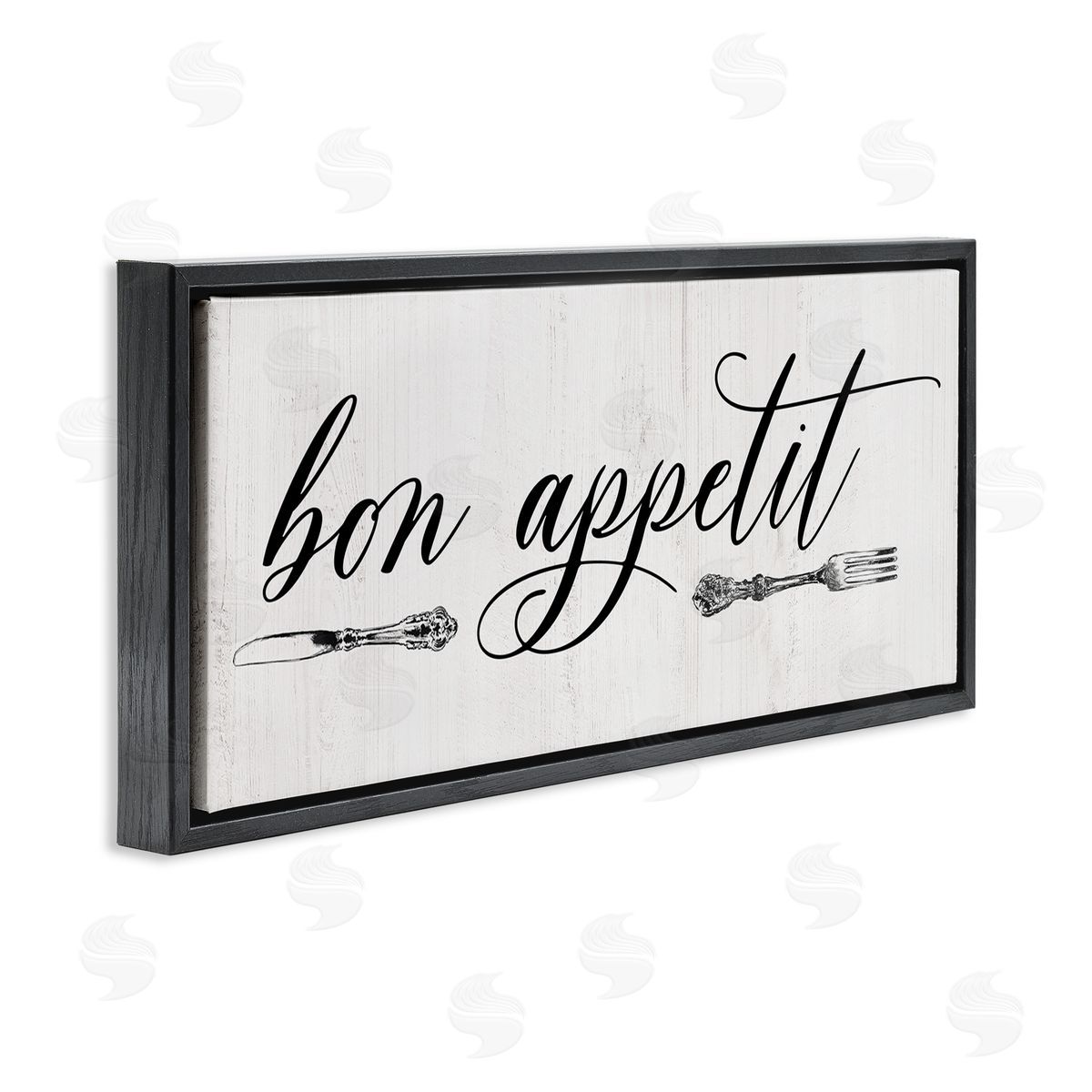 Bon Appetit Vintage Cutlery Black Floating Frame Canvas Wall Art, Home Decor by Carol Robinson