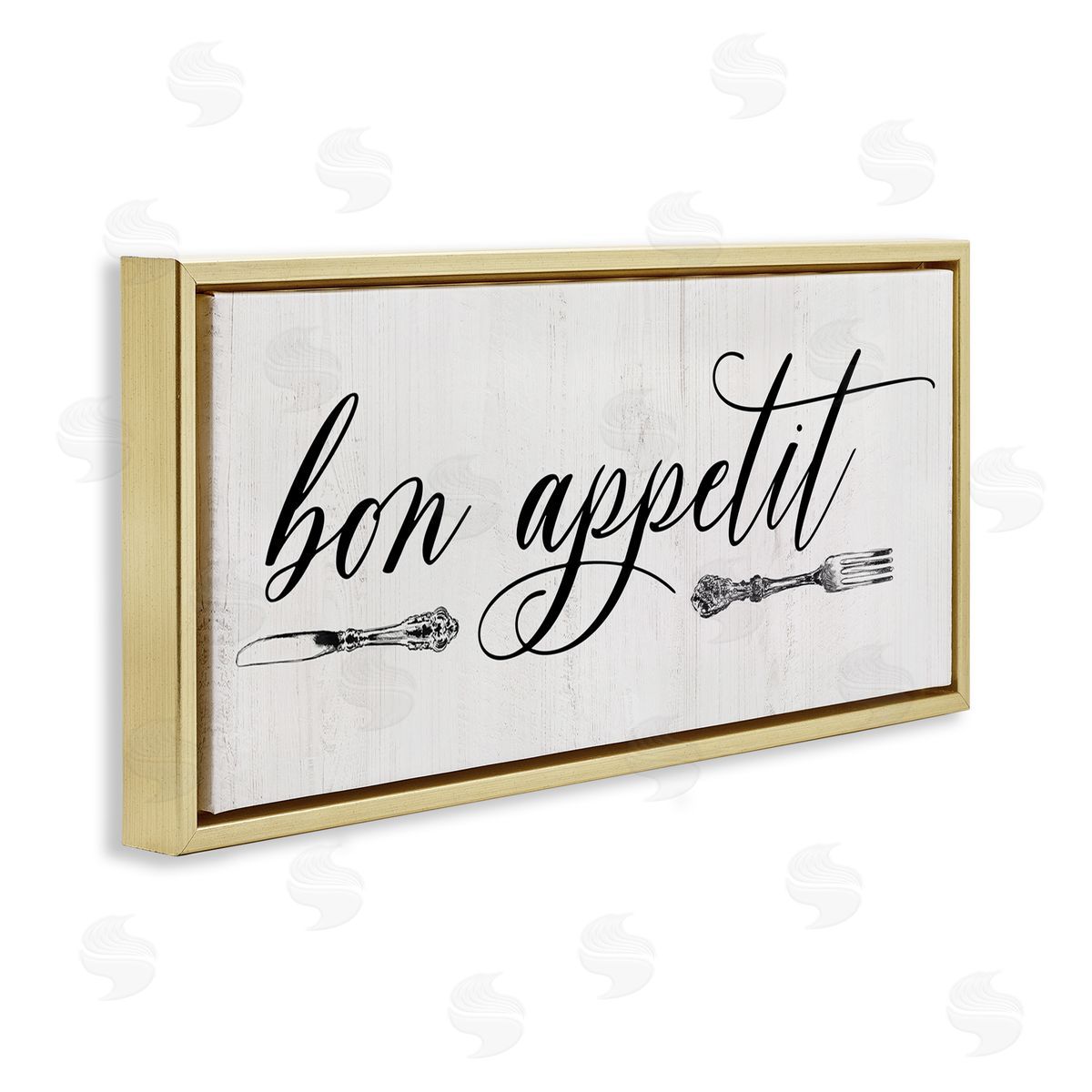 Bon Appetit Vintage Cutlery Gold Floating Frame Canvas Wall Art, Home Decor by Carol Robinson