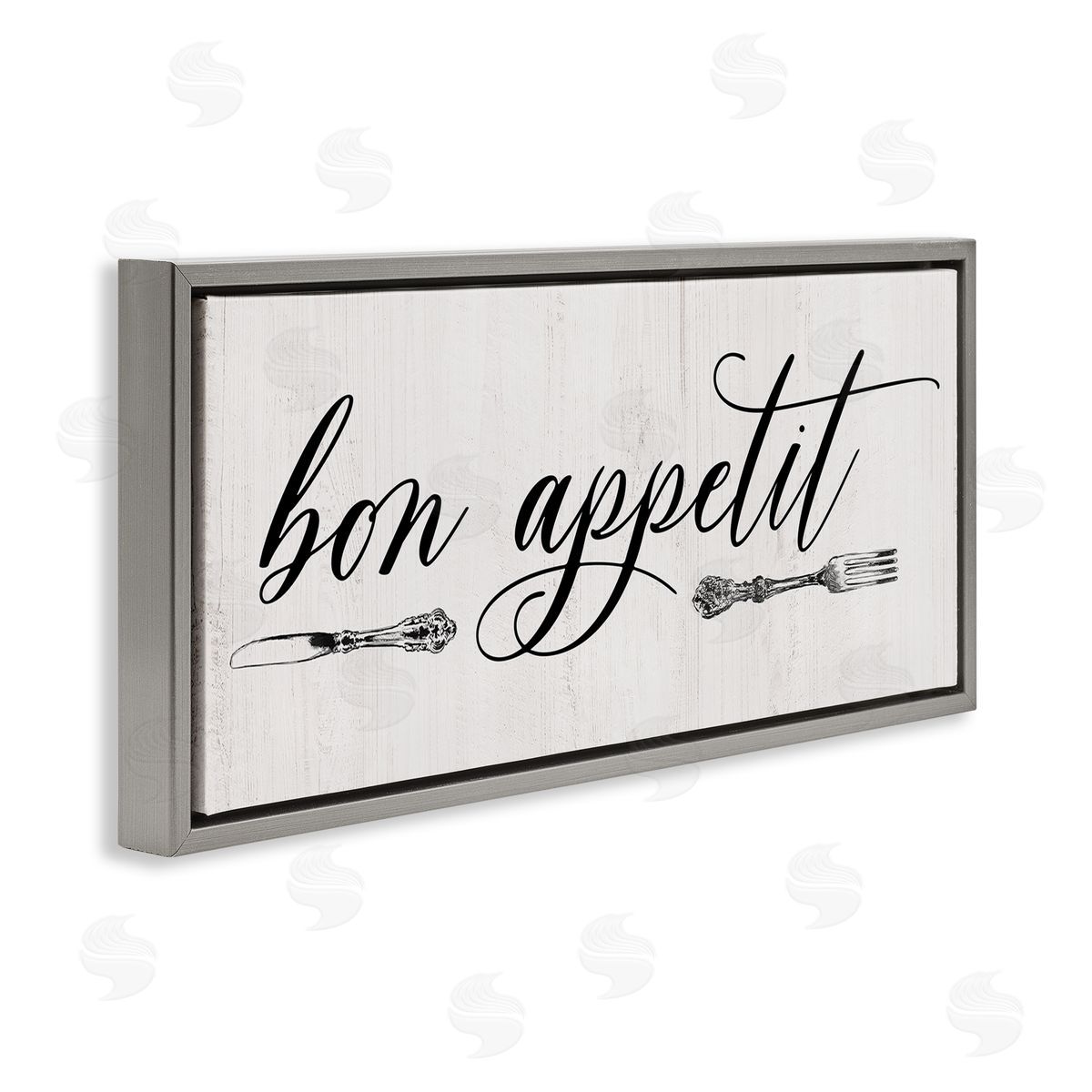Bon Appetit Vintage Cutlery Grey Floating Frame Canvas Wall Art, Home Decor by Carol Robinson