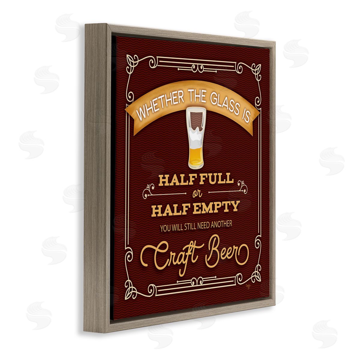 Mollie B. Half Full Or Empty Craft Beer Brown Floating Frame Canvas Wall Art Print