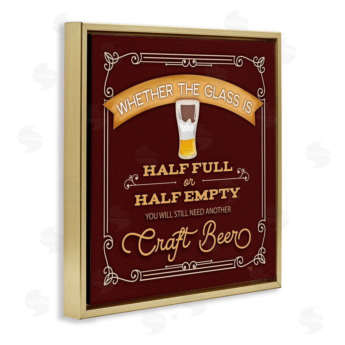 Mollie B. Half Full Or Empty Craft Beer Gold Floating Frame Canvas Wall Art Print