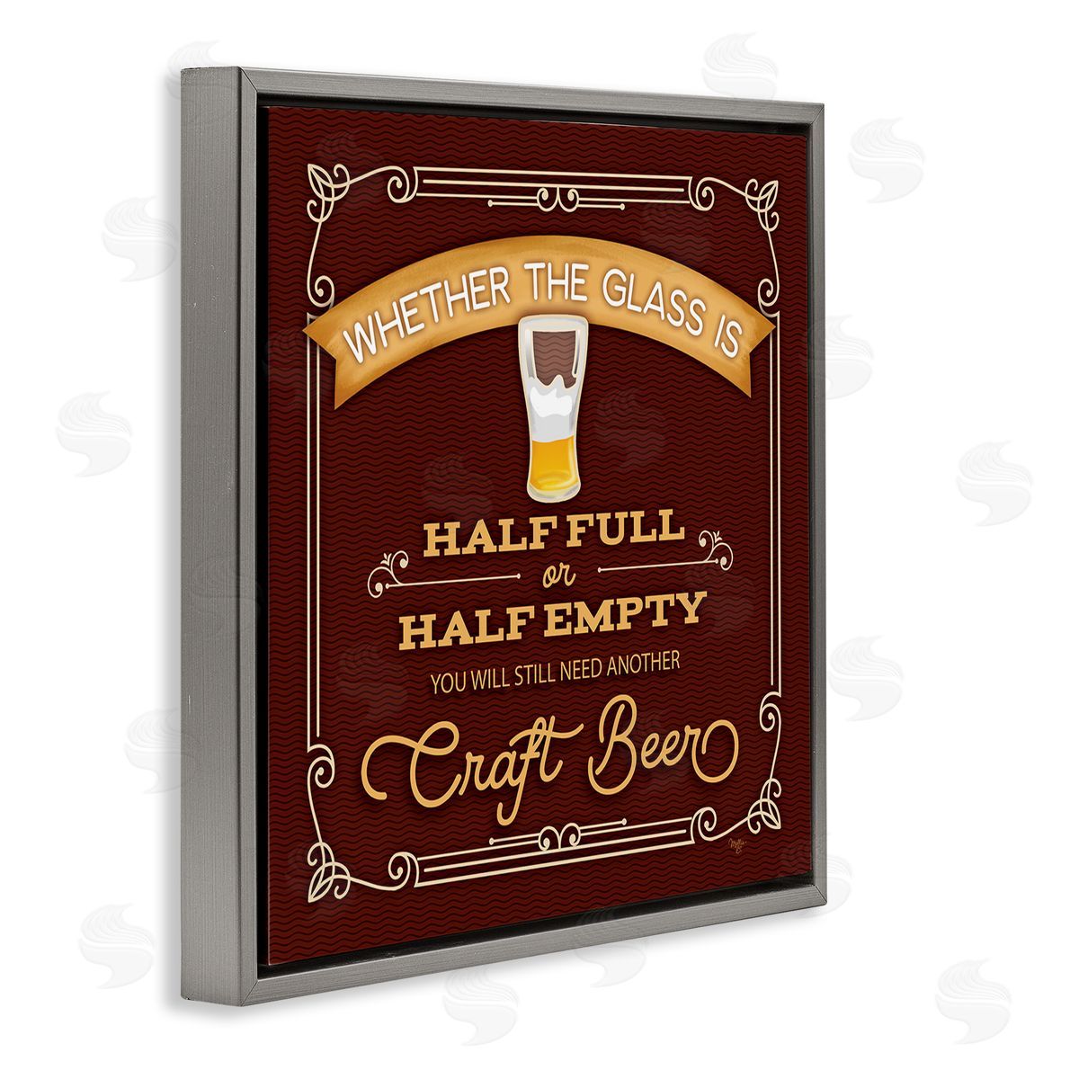 Mollie B. Half Full Or Empty Craft Beer Gray Floating Frame Canvas Wall Art Print