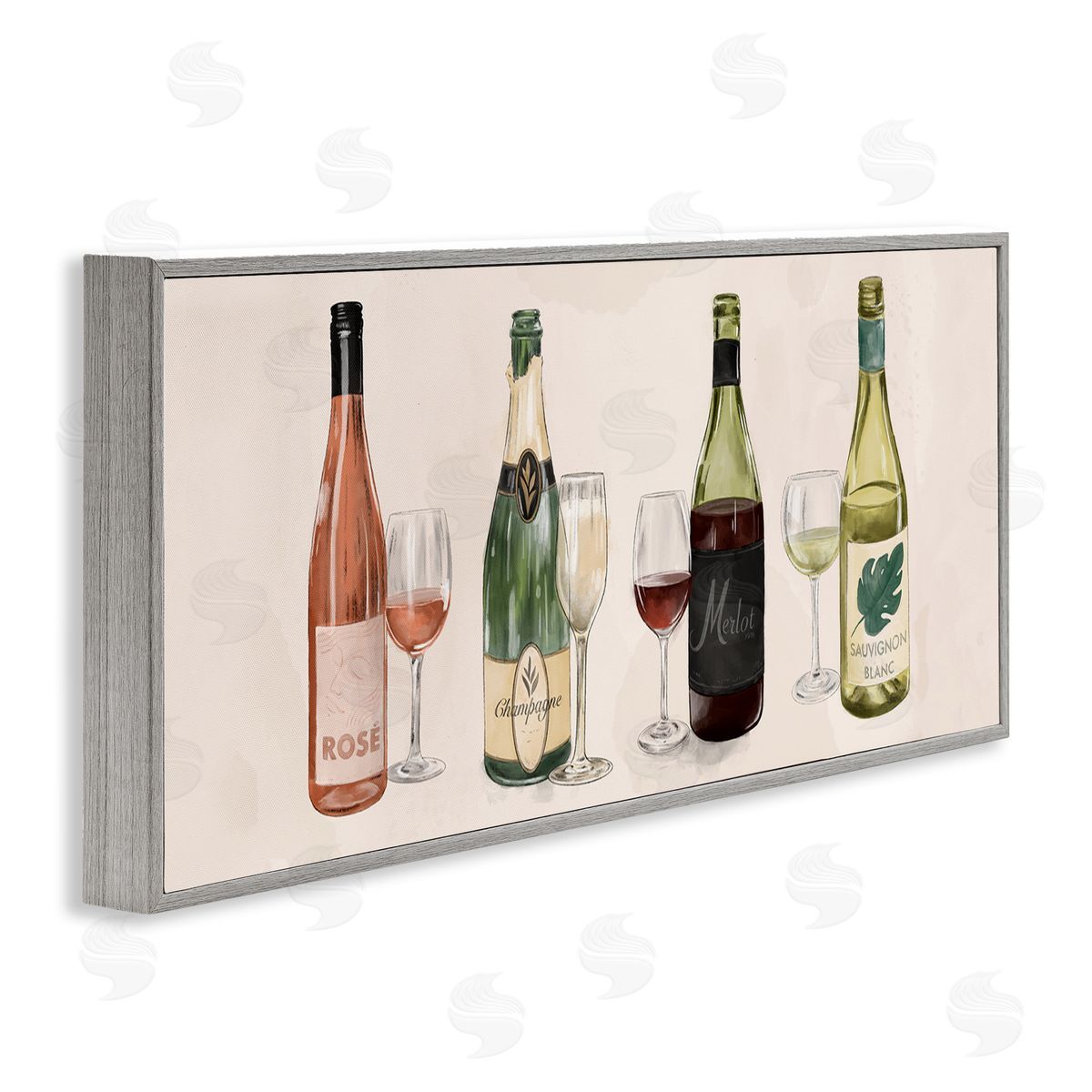 Various Wine & Champagne Bottles Grey Frame Print Wall Art, Home Decor by The Saturday Evening Post