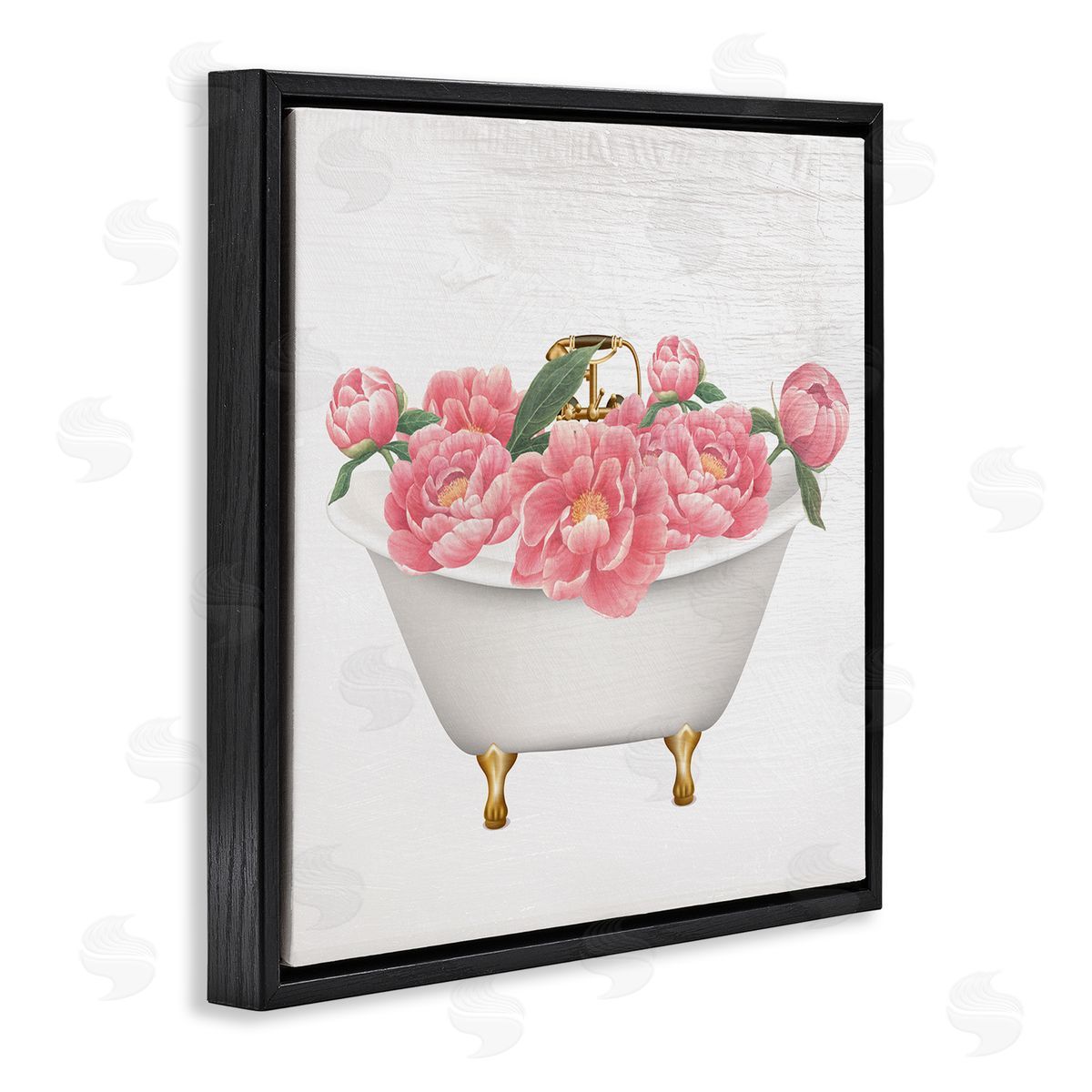 Stupell Studio Budding Peony Vintage Tub Black Floating Frame Canvas Wall Art Print