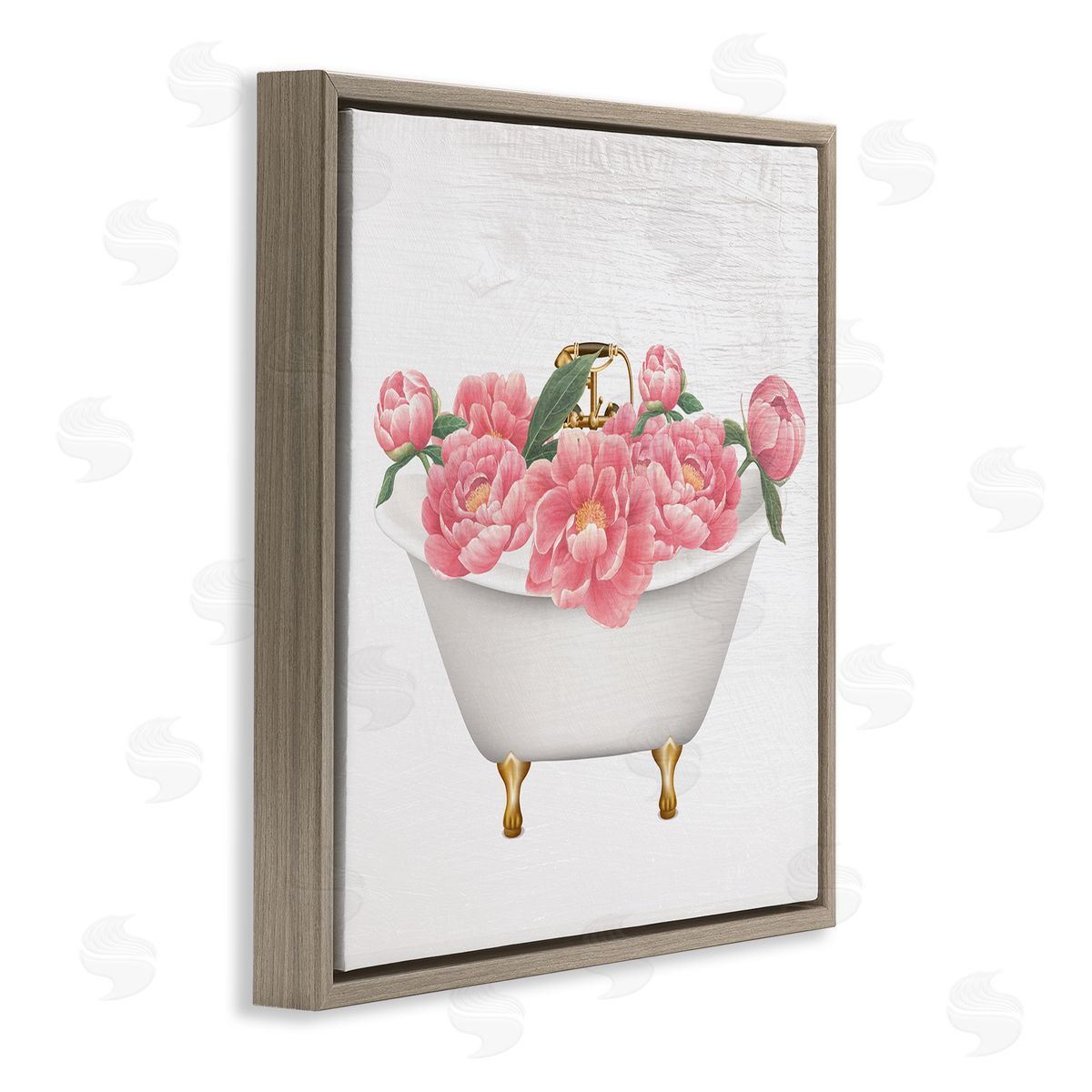 Stupell Studio Budding Peony Vintage Tub Brown Floating Frame Canvas Wall Art Print