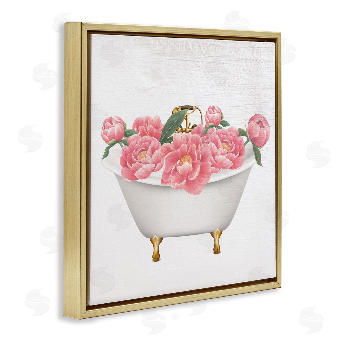 Stupell Studio Budding Peony Vintage Tub Gold Floating Frame Canvas Wall Art Print