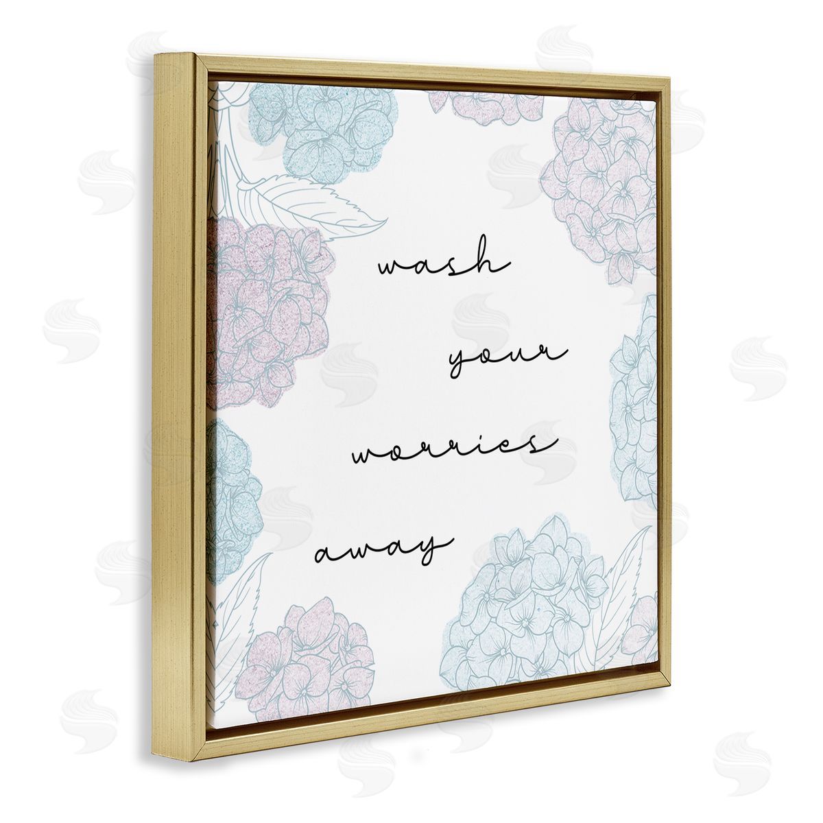 Stupell Studio Wash Your Worries Away Delicate Florals Gold Floating Frame Canvas Wall Art Print