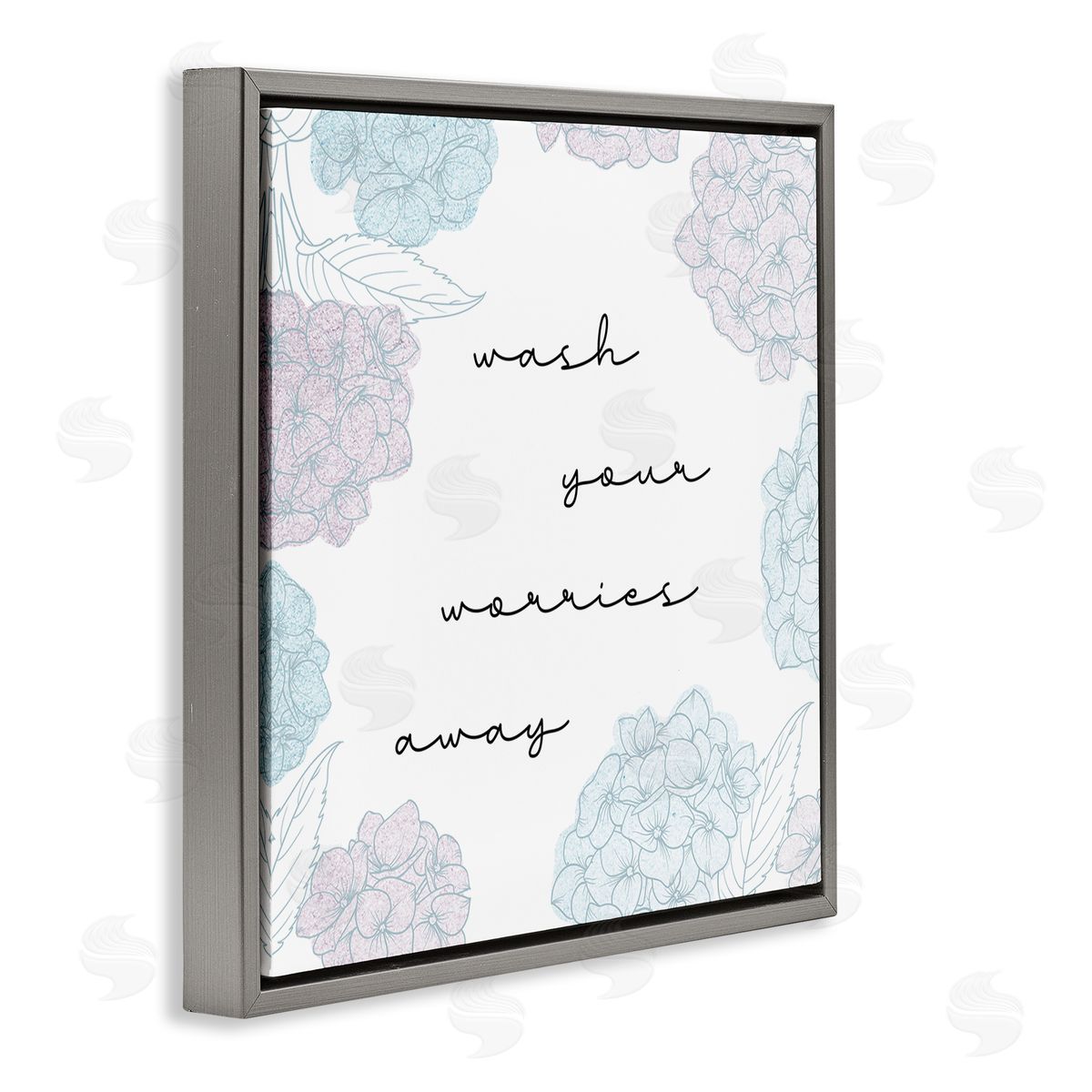 Stupell Studio Wash Your Worries Away Delicate Florals Gray Floating Frame Canvas Wall Art Print