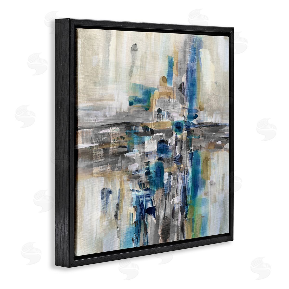 Susan Jill Chaotic Abstract Blue Arrangement Black Floating Frame Canvas Wall Art Print