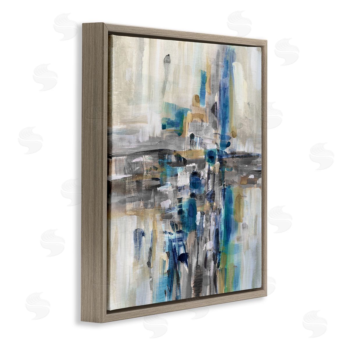 Susan Jill Chaotic Abstract Blue Arrangement Brown Floating Frame Canvas Wall Art Print