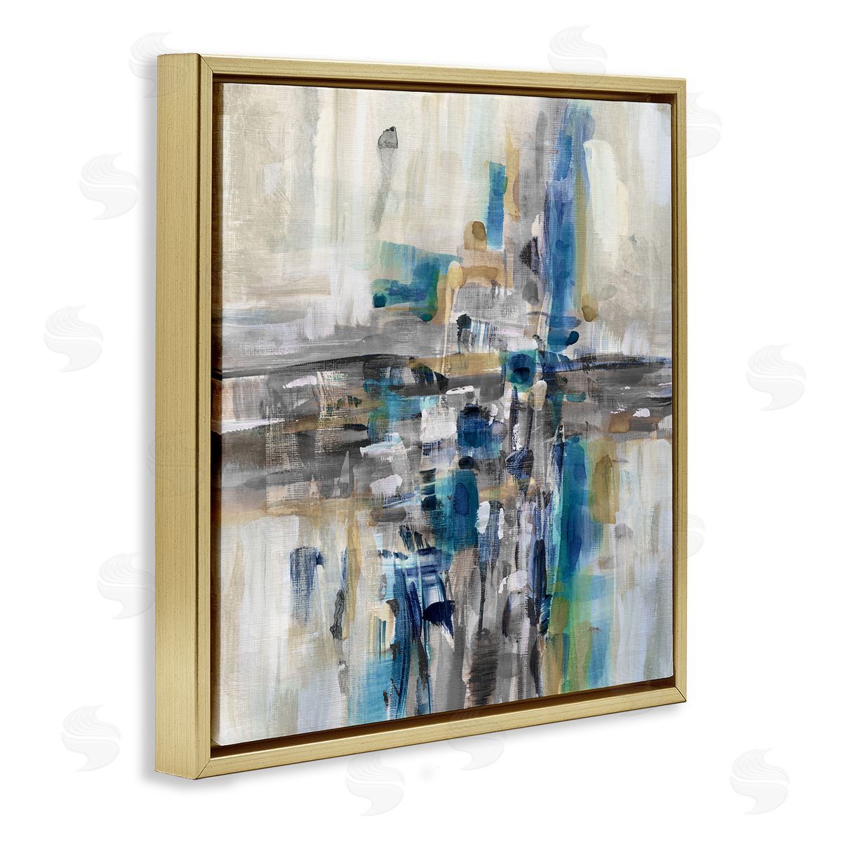 Susan Jill Chaotic Abstract Blue Arrangement Gold Floating Frame Canvas Wall Art Print