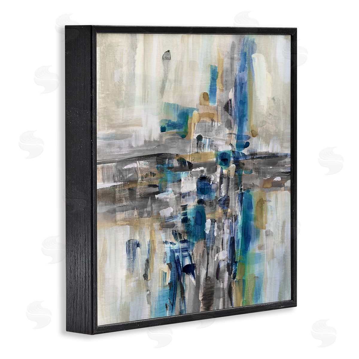 Susan Jill Chaotic Abstract Blue Arrangement Black Framed Glicee Wall Art Print