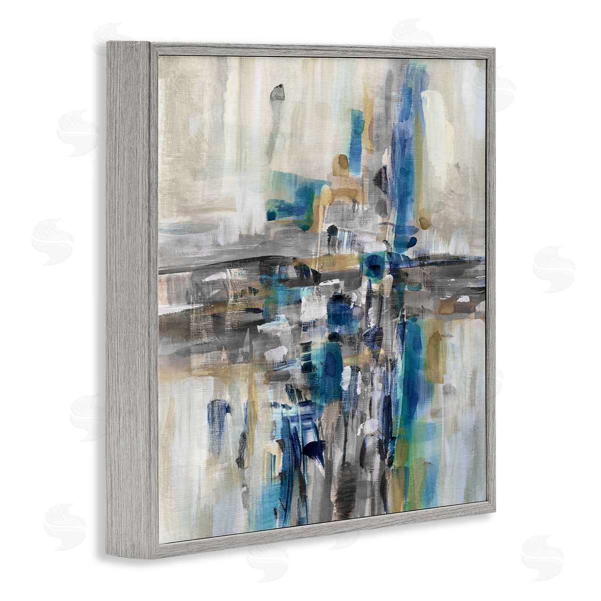 Susan Jill Chaotic Abstract Blue Arrangement Gray Framed Glicee Wall Art Print