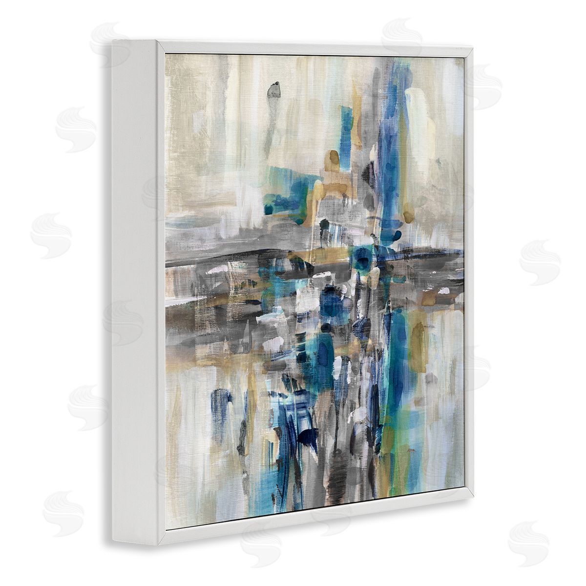 Susan Jill Chaotic Abstract Blue Arrangement White Framed Glicee Wall Art Print