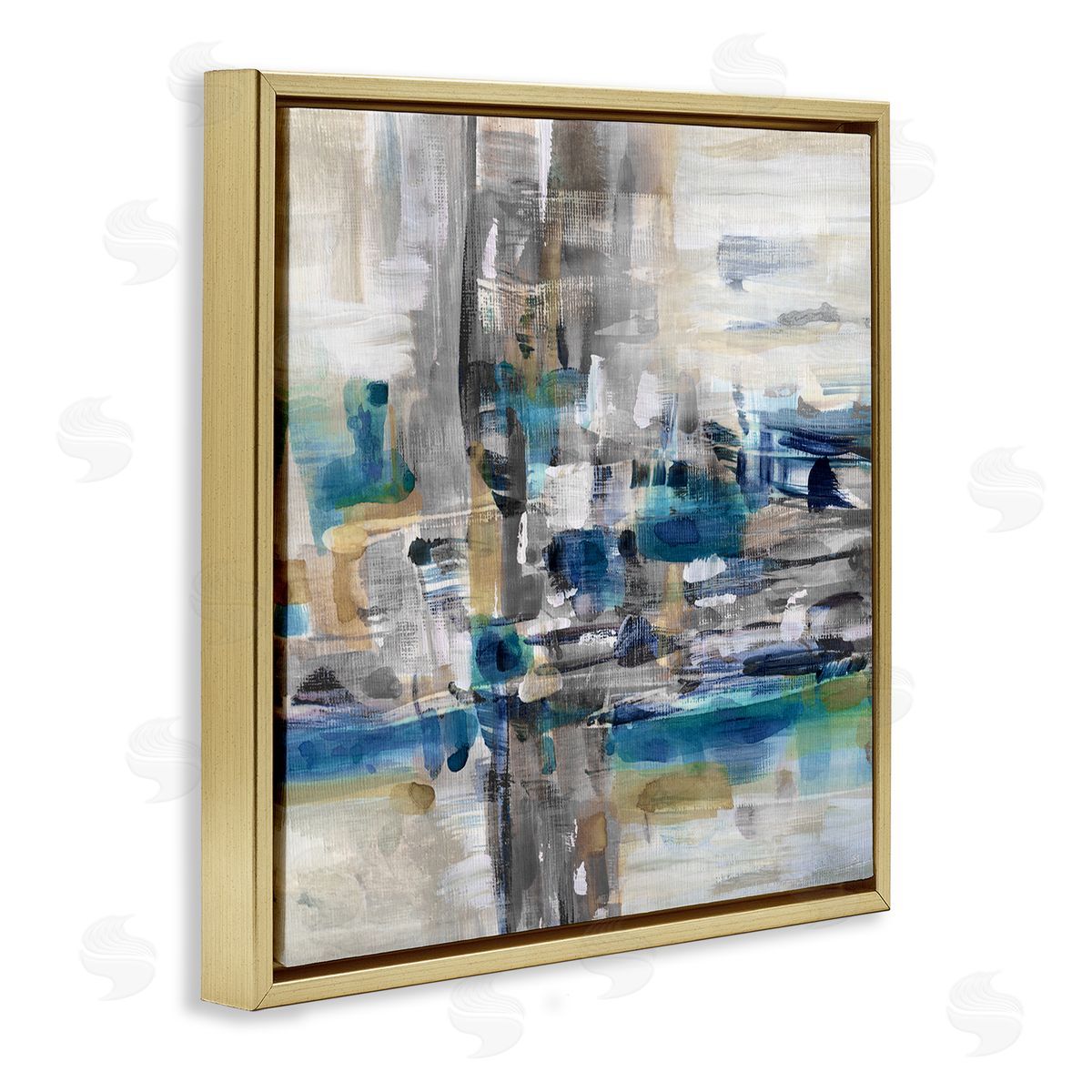 Susan Jill Modern Layered Chaotic Strokes Gold Floating Frame Canvas Wall Art Print