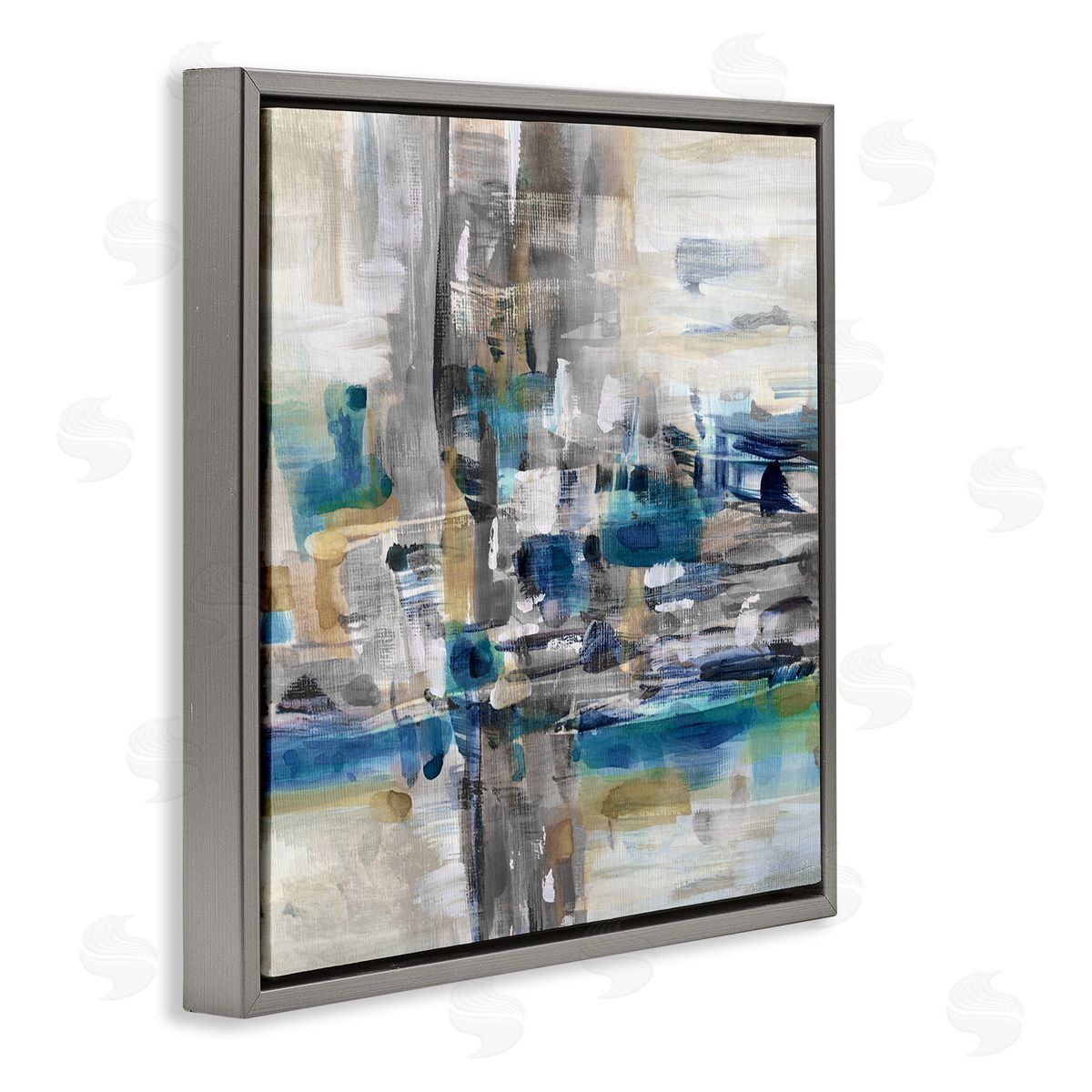 Susan Jill Modern Layered Chaotic Strokes Gray Floating Frame Canvas Wall Art Print