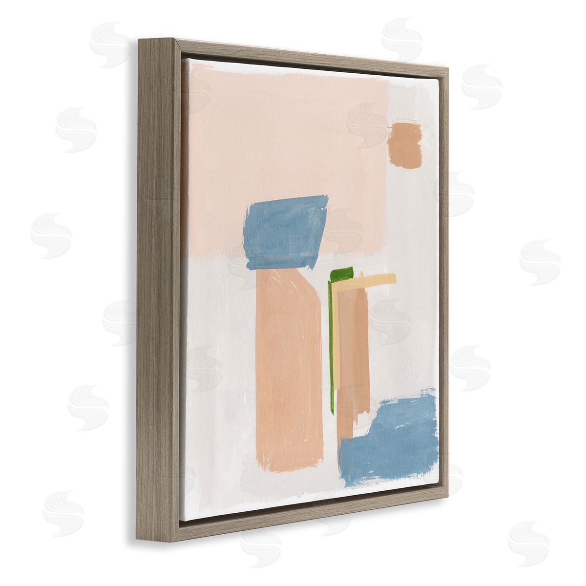 Melissa Wang Pastel Geometric Square Shapes Brown Floating Frame Canvas Wall Art Print