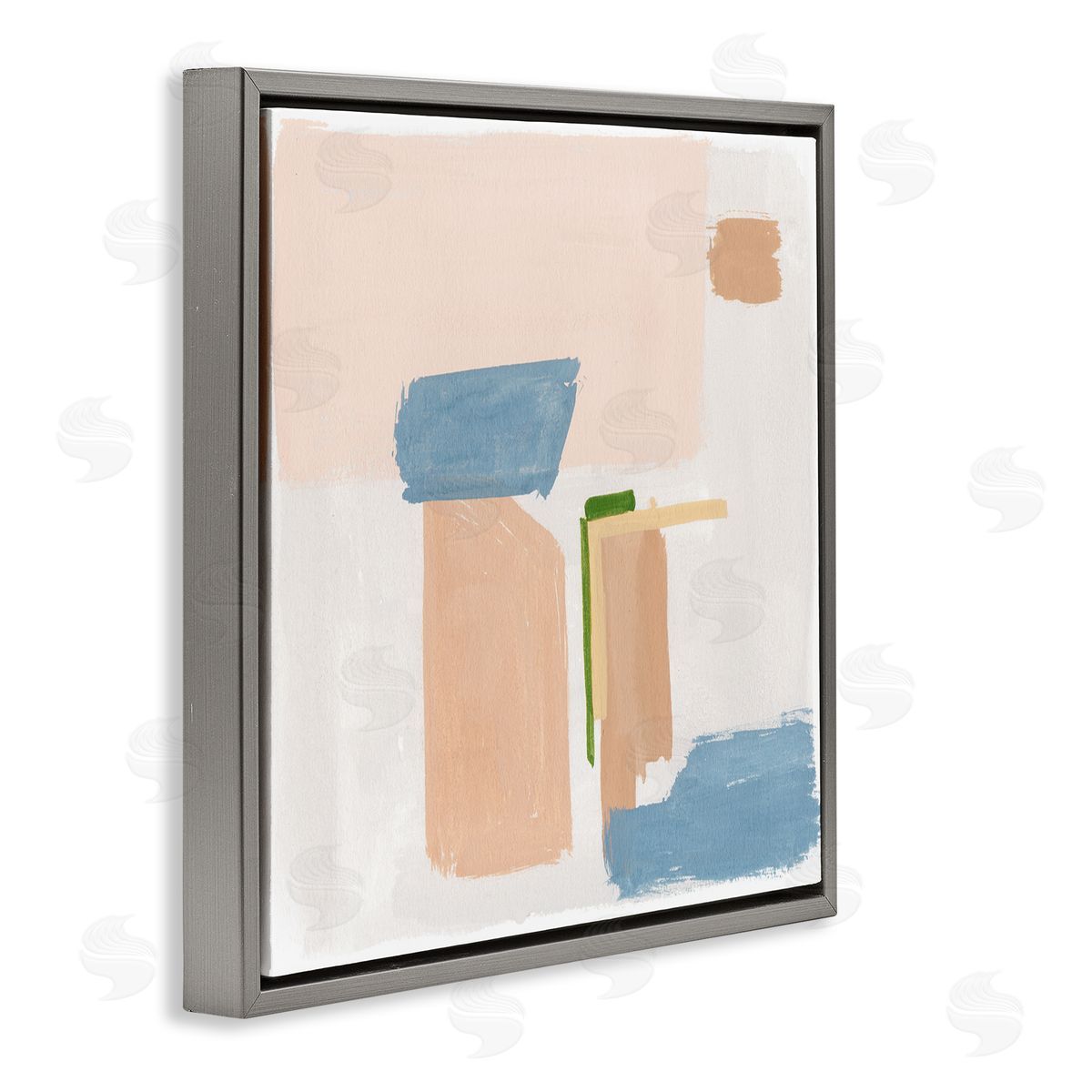 Melissa Wang Pastel Geometric Square Shapes Gray Floating Frame Canvas Wall Art Print