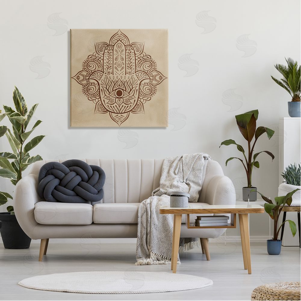 Ziwei Li Detailed Botanical Hamsa Symbol Canvas Wall Art in Room